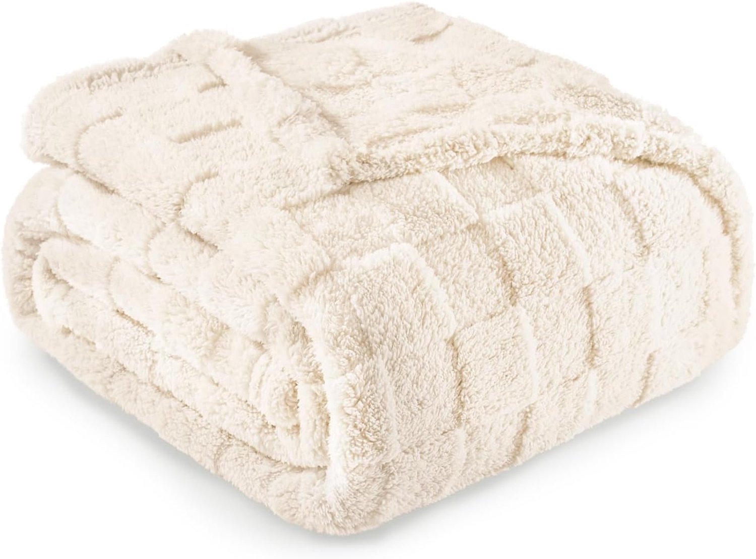 Huttutu Fleece Deken - Zachte Plaid - Woondeken met Jacquard Patroon - Lichtgewicht en Warm - Voor Bank en Bed - 100 x 150 cm - Gebroken Wit