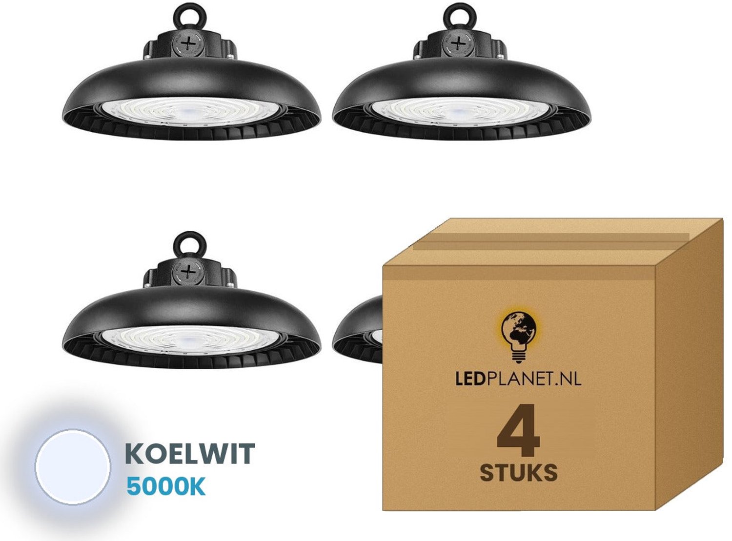 Tsong UFO Lamp - LED High Bay 150W - 30.750 lm - Neutraalwit 5000K - 4 stuks - Instelbaar 90/120/150W - 0-10V Dimbaar - IP65 - Hal, Werkplaats- & Garageverlichting - 5 jaar garantie Koelwit 5000K