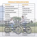 Productspecificaties tabel voor de RCB GK2 mountainbike, inclusief gewicht, afmetingen en technische onderdelen.