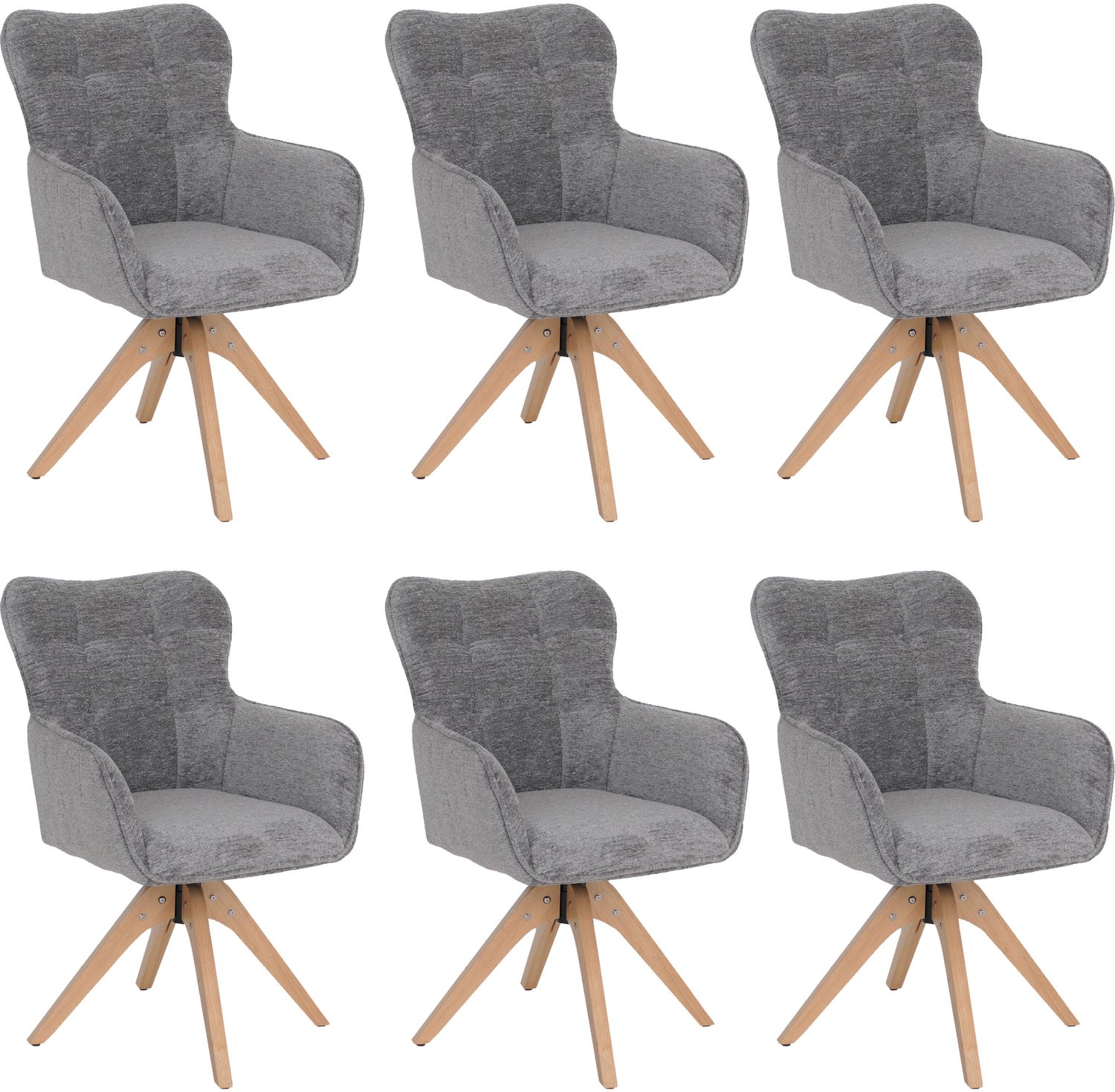 Set van 6 eetkamerstoelen MCW-Q35, keukenstoel met draaibare armleuningen, chenille (680 g/m²) hout MVG ~ grijs