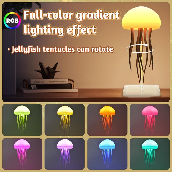 Namajunas - nachtlampje -sfeerverlichting -LED-verlichting in de vorm van een kwal -nachtlampje voor volwassenen -spraakgestuurd, met bewegende tentakels, geschikt voor decoratie in kinderkamers, slaapkamers, gamekamers, werkplekken en andere ruimten van Namajunas — afbeelding 3