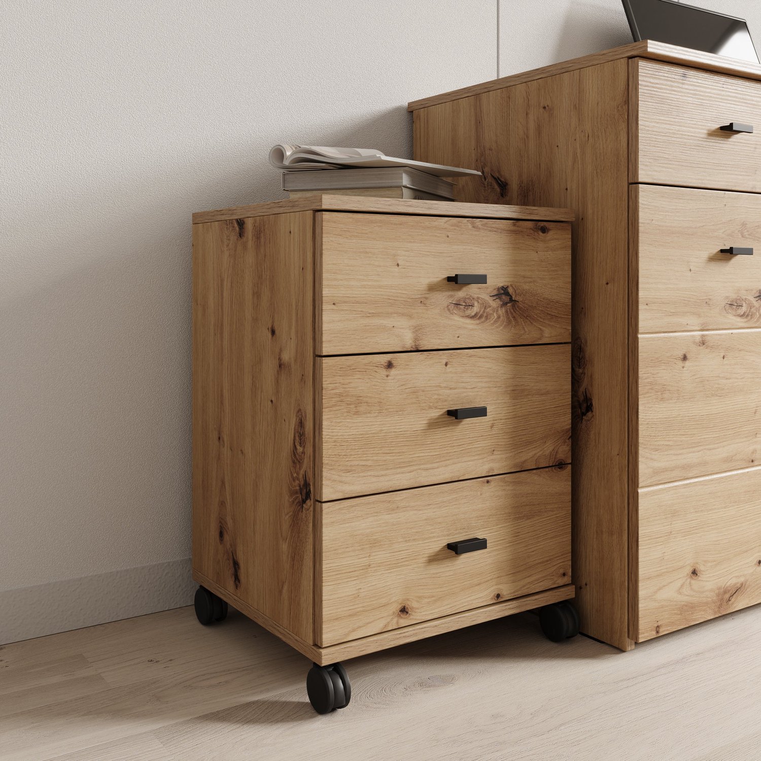 MEUBELLA Avellio - Ladekast met 3 lades - Eikenpatroon - 39x35x57 cm Bruin