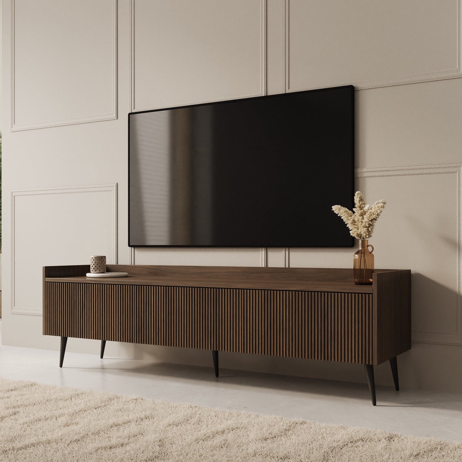 MEUBELLA Asty - TV-Meubel - Donker eiken - 150 cm Bruin