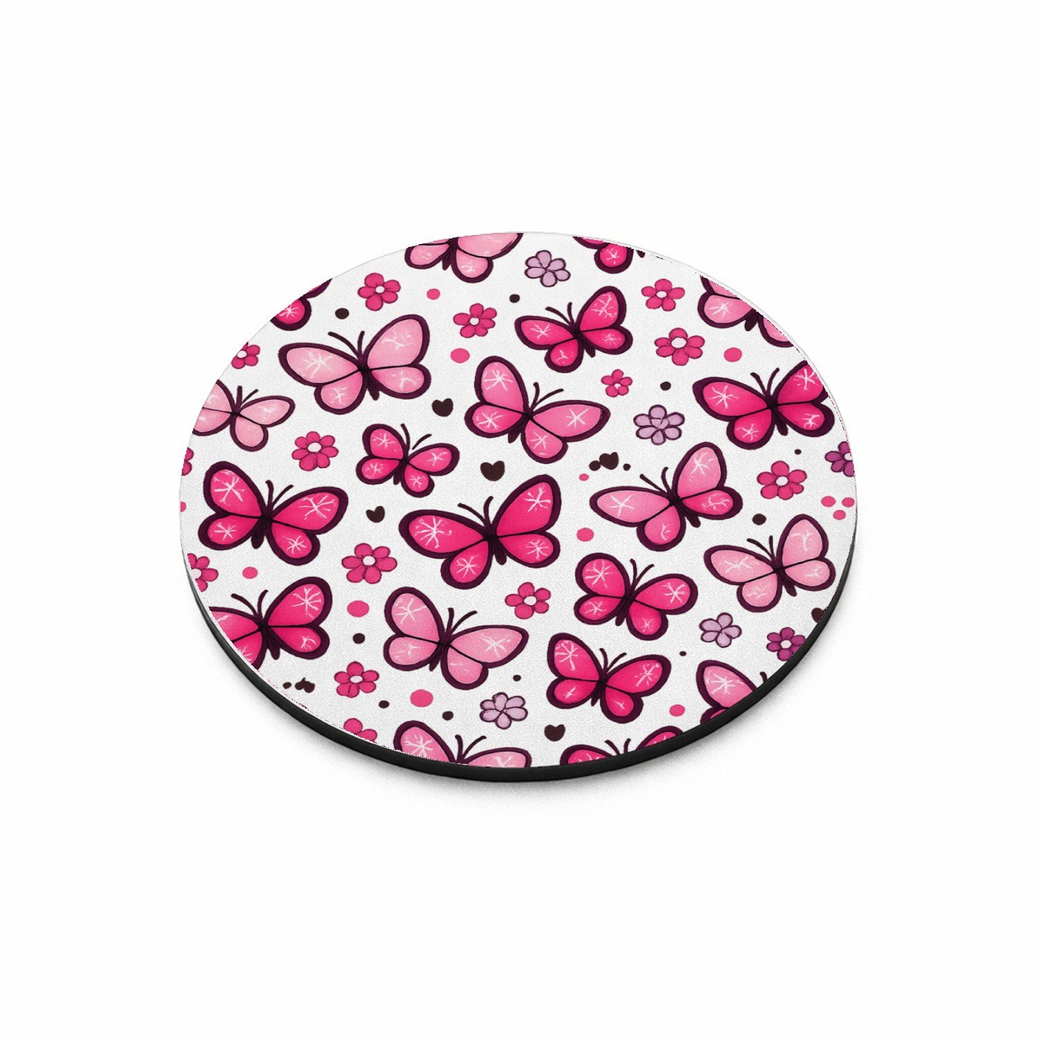Mr Cadeautjes MDF magnetische fotolijst rond Ø 9,5 - design Vrolijke all-over print met speelse natuuriconen in plaats v | cadeau Wit