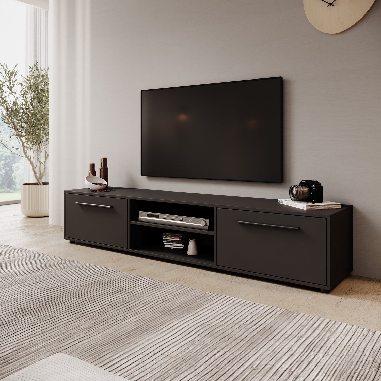 MEUBELLA Montalo - TV-Meubel - Zwart - 190x40x38 cm