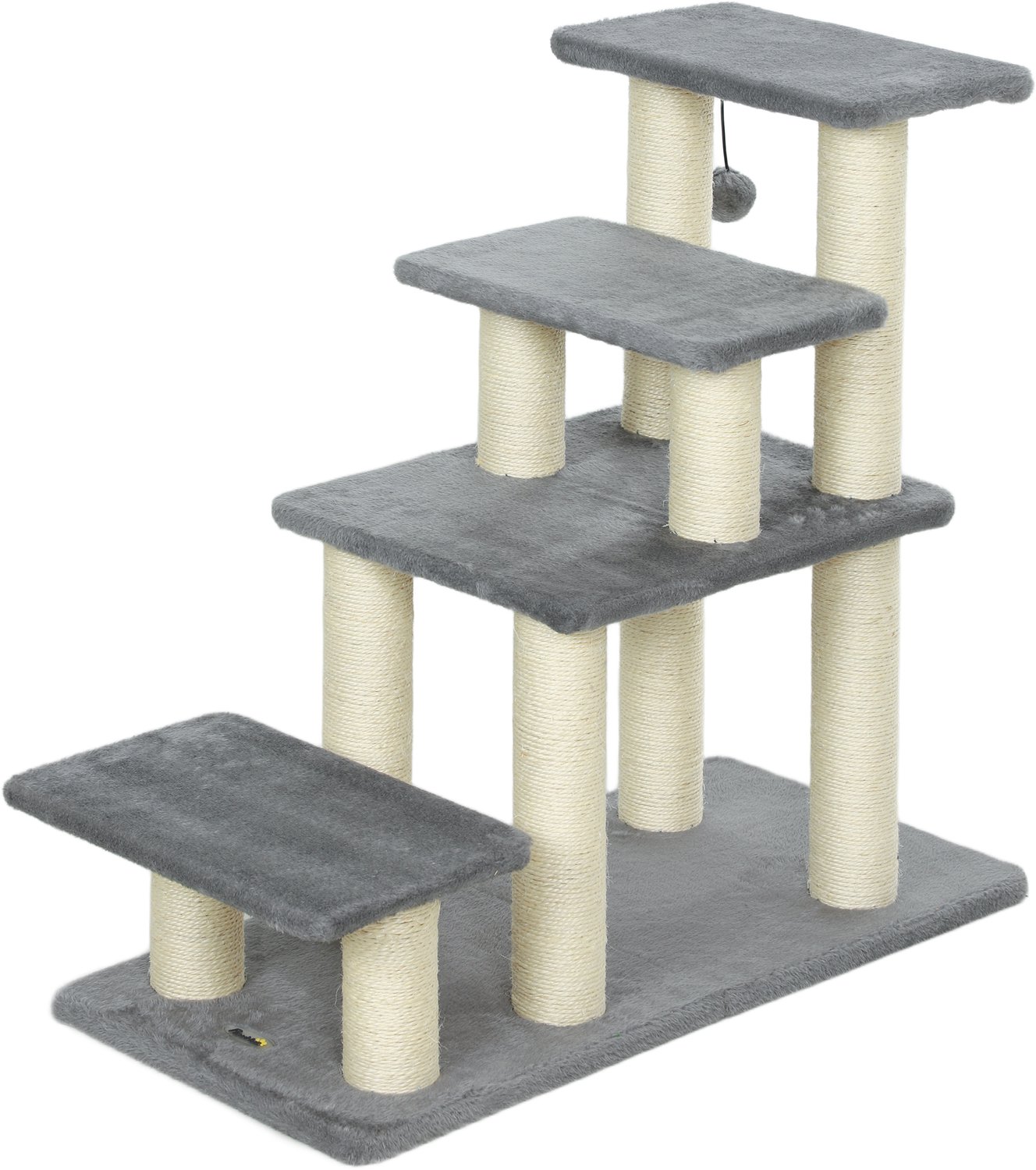 Trap voor honden - massief houten trap met krabpaal voor katten - grijs