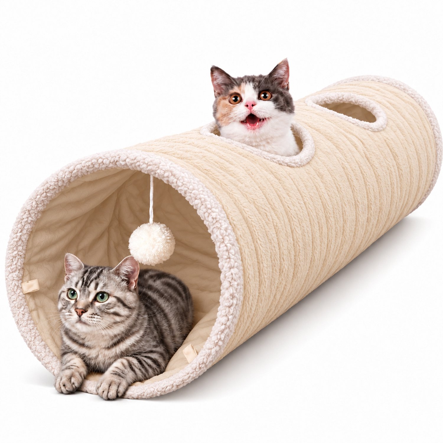 Tolvia Kattentunnel - Opvouwbare Speeltunnel voor Katten - Kattenspeelgoed voor Binnen - Speeltunnel voor Katten & Kittens - Beige