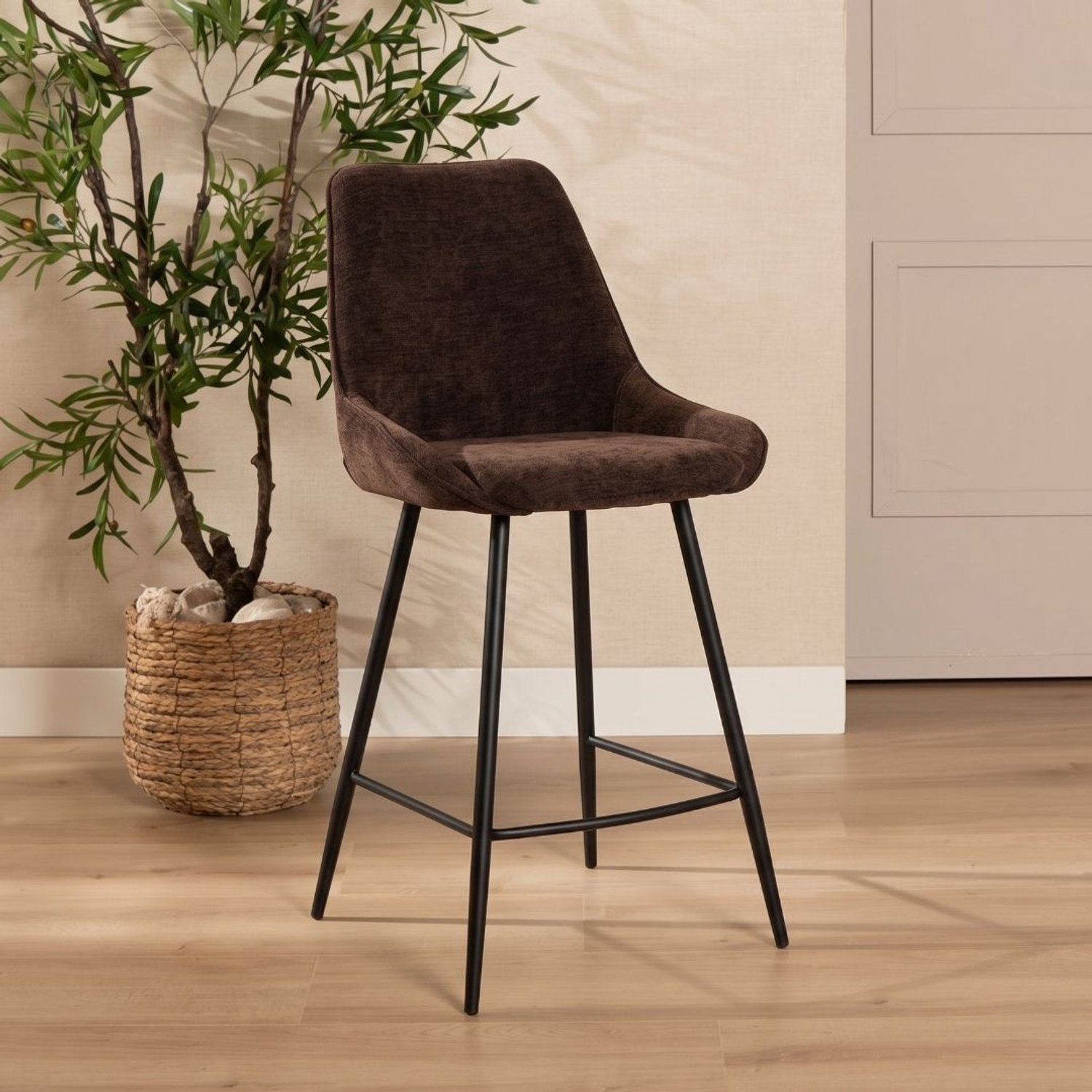 Bronx71 Barkruk Lynn velvet bruin 71 cm - barstoel
