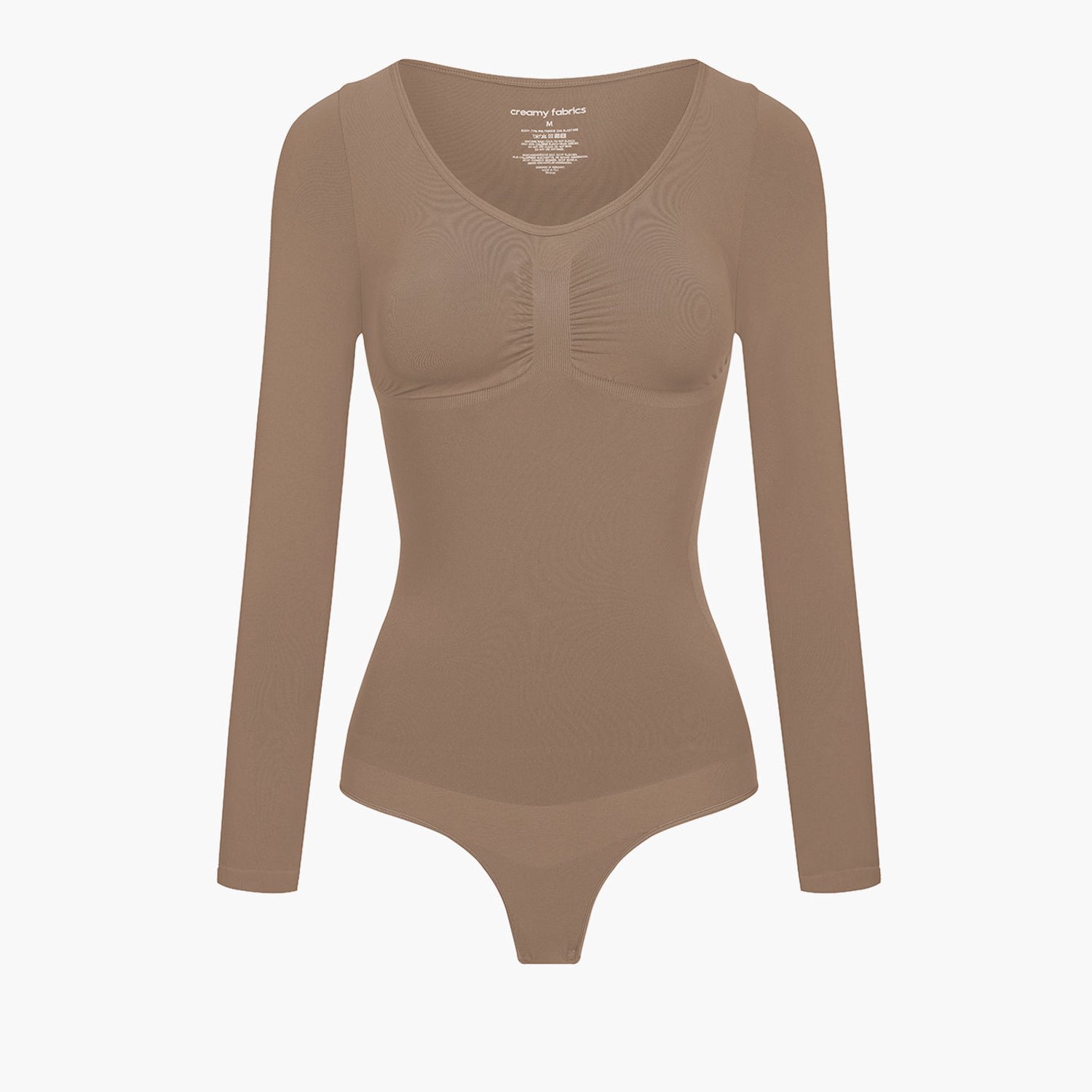 cfab Bodysuit met corrigerende werking, lange mouwen en koordjes - Caramel