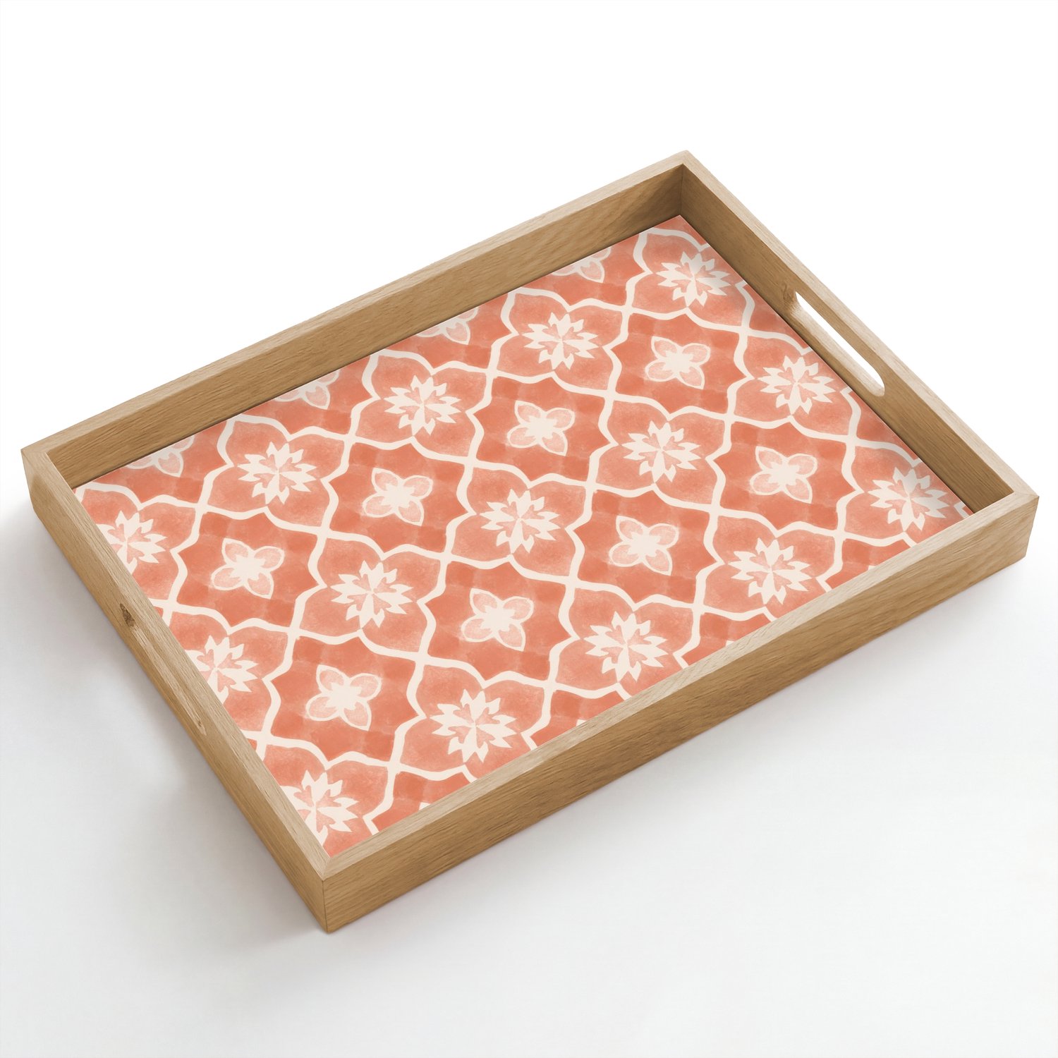 Dienblad hout 50x35 cm - Schootdienblad - Tegelpatroon - Arabesk - Vintage - Terracotta - Borrelplank rechthoek - Plateau dienbladen