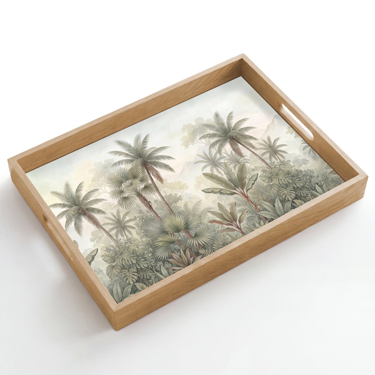 Dienblad hout 50x35 cm - Schootdienblad - Natuur - Tropisch bos - Landschap - Aquarel - Groen - Borrelplank rechthoek - Plateau dienbladen
