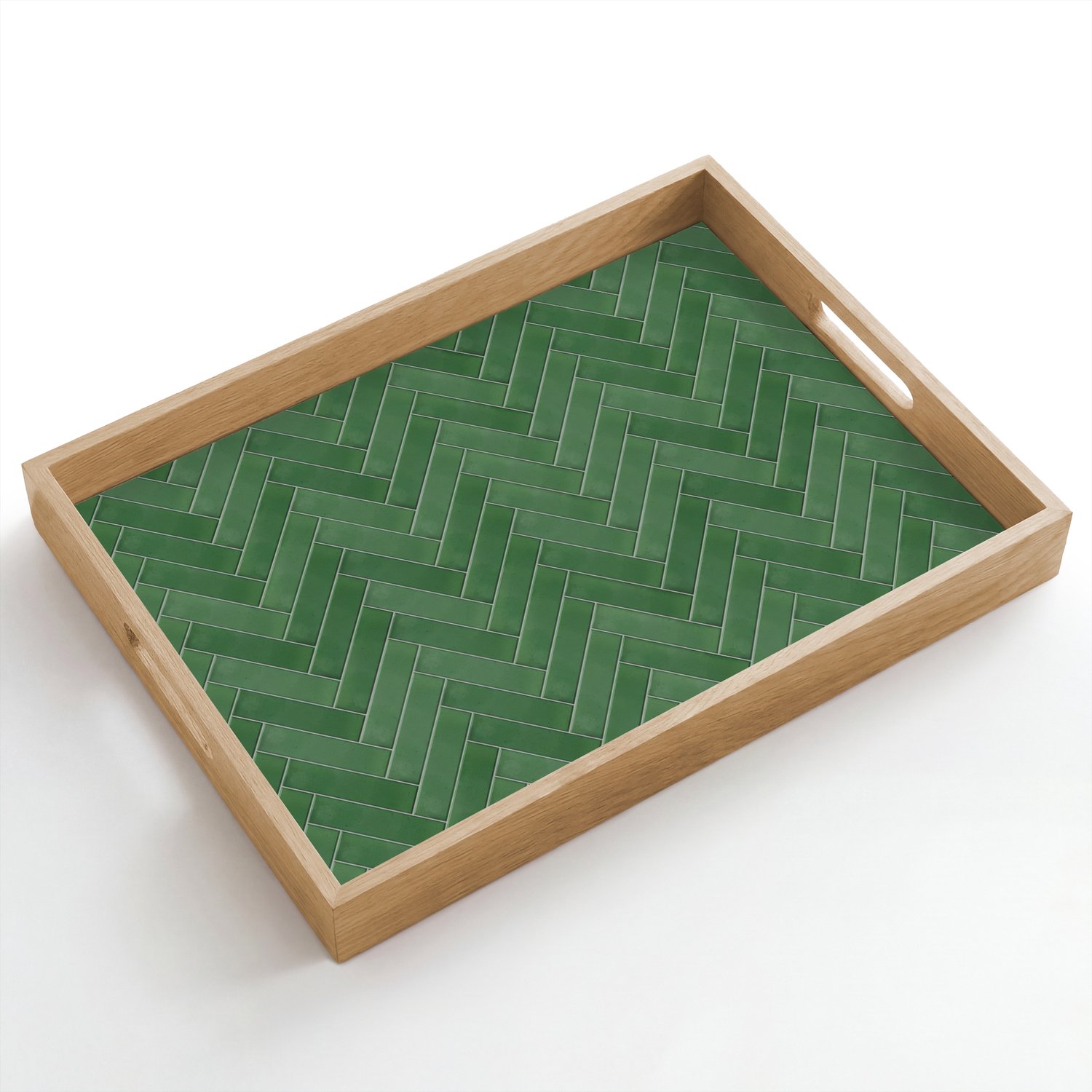 Dienblad hout 50x35 cm - Schootdienblad - Visgraat - Wandtegel - Bosgroen - Borrelplank rechthoek - Plateau dienbladen
