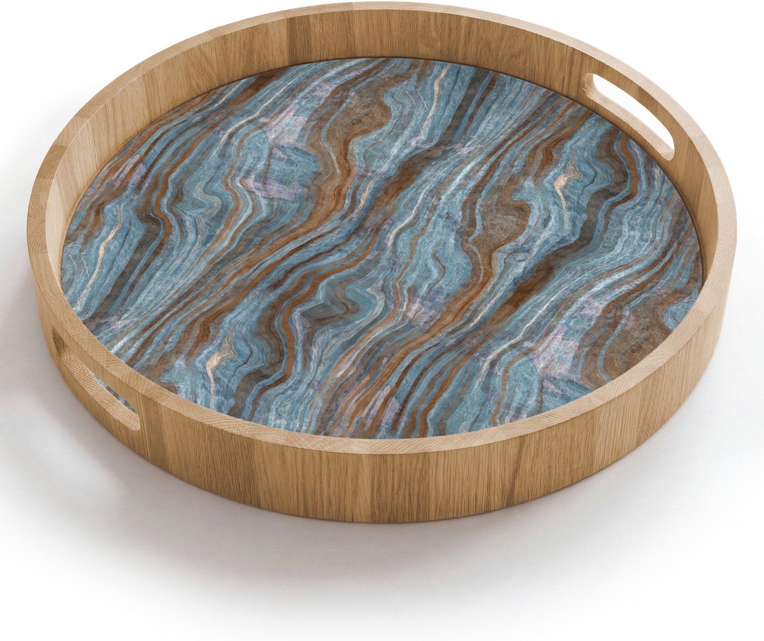 Dienblad rond 40x40 cm - Schootdienblad hout - Patroon - Steen - Blauw - Borrelplank rechthoek - Plateau houten dienbladen