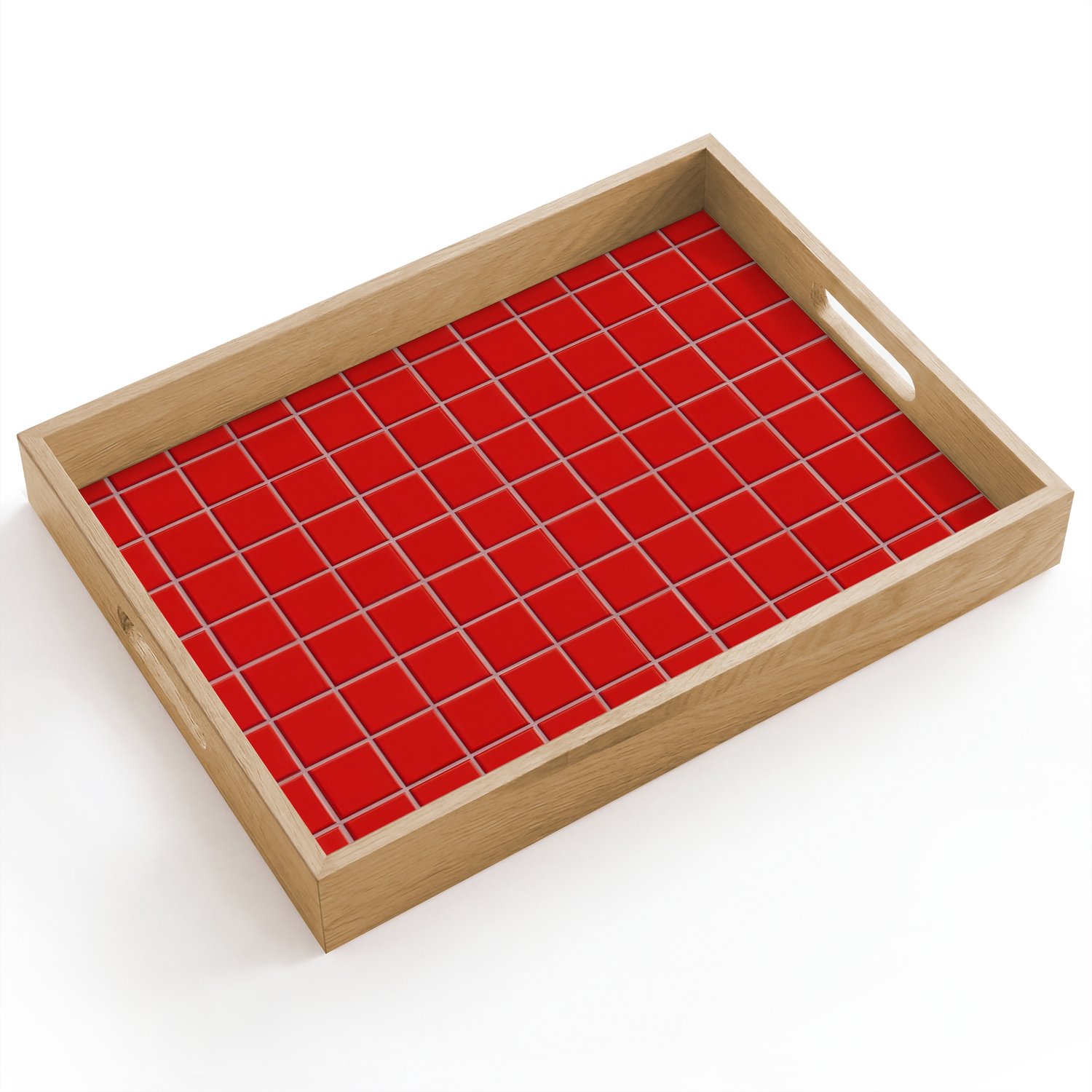 Dienblad hout 40x30 cm - Schootdienblad - Tegel - Patroon - Kersen - Rood - Borrelplank rechthoek - Plateau dienbladen