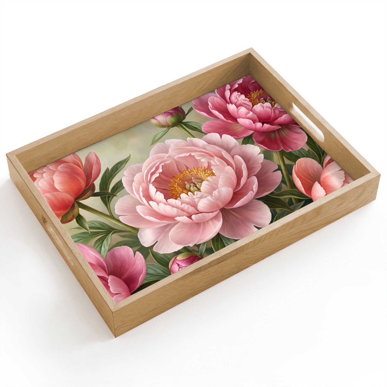 Dienblad hout 40x30 cm - Schootdienblad - Bloemen - Roze - Klassiek - Gedetailleerd - Natuur - Borrelplank rechthoek - Plateau dienbladen