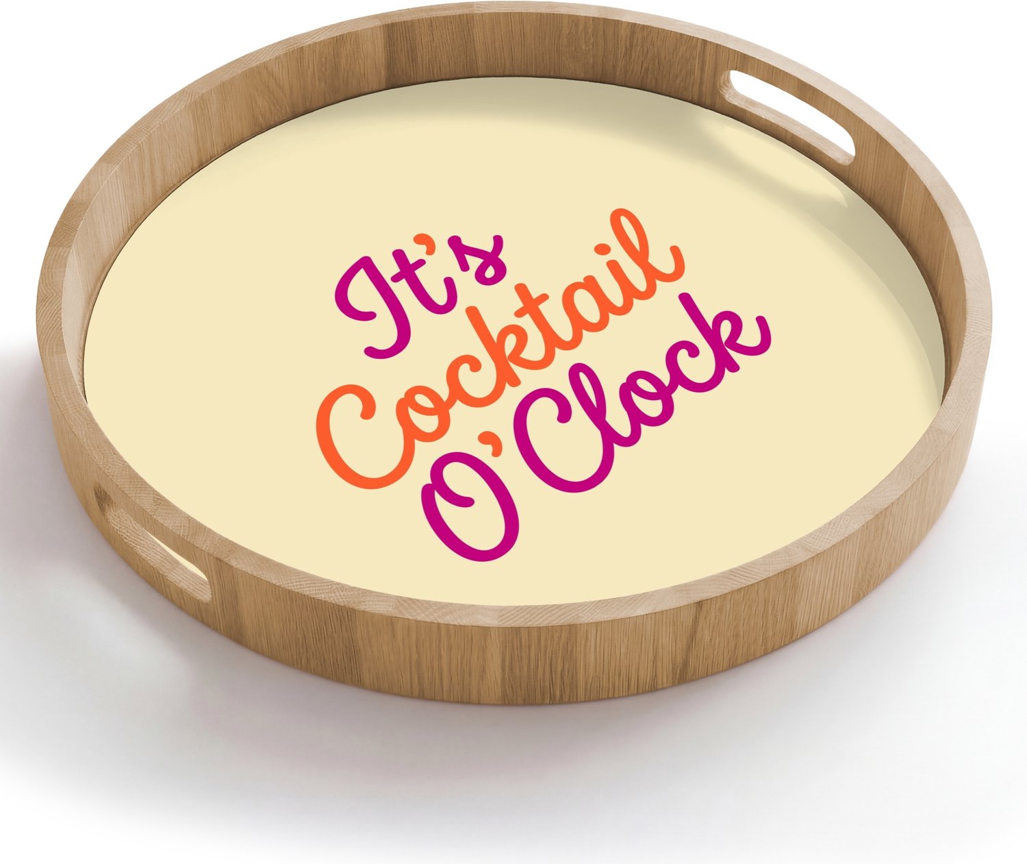 Dienblad rond 50x50 cm - Schootdienblad hout - Cocktail O'Clock - Geel - Retro - Borrelplank rechthoek - Plateau houten dienbladen