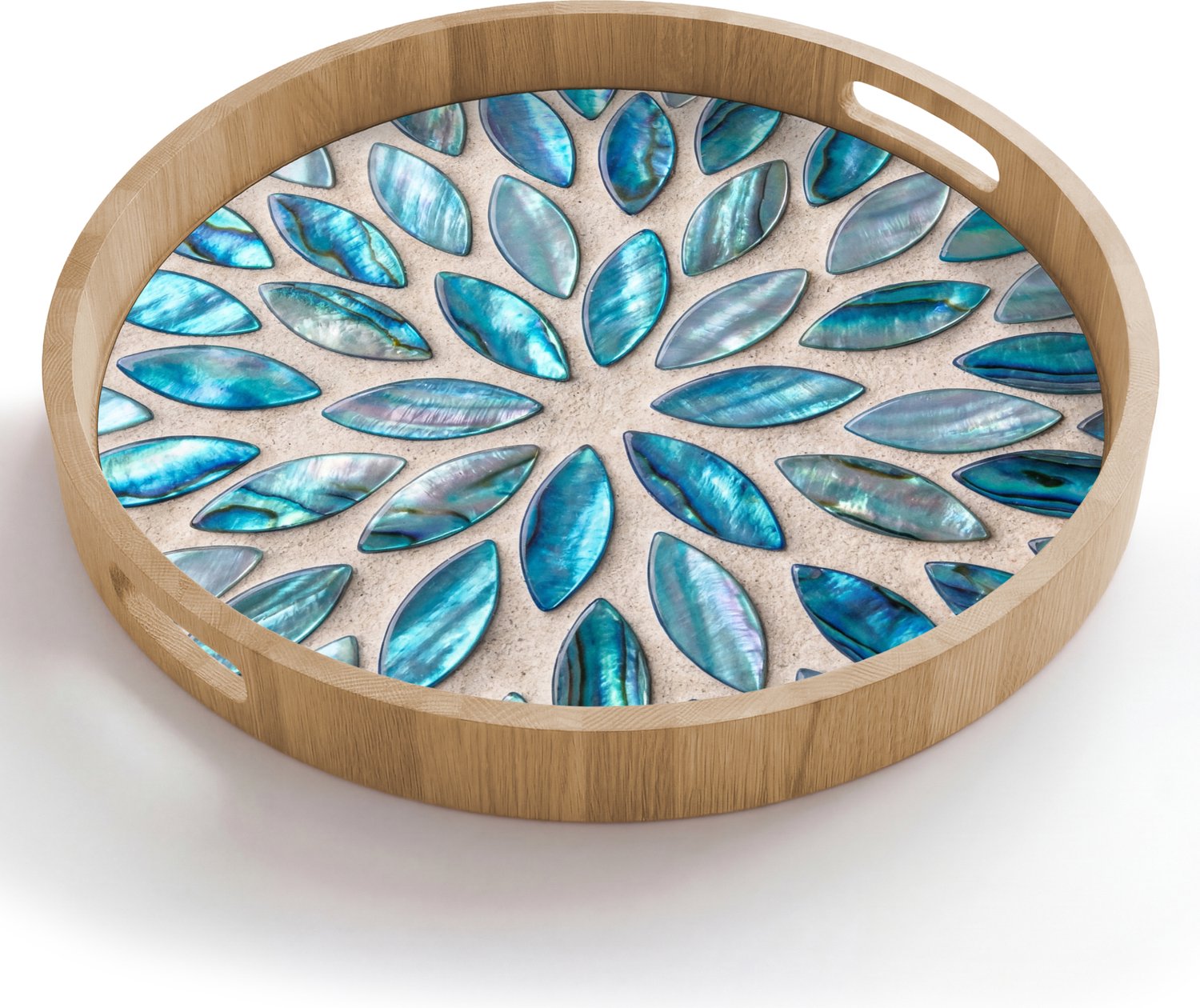 Dienblad rond 50x50 cm - Schootdienblad hout - Patroon - Glans - Abstract - Blauw - Decoratie - Borrelplank rechthoek - Plateau houten dienbladen