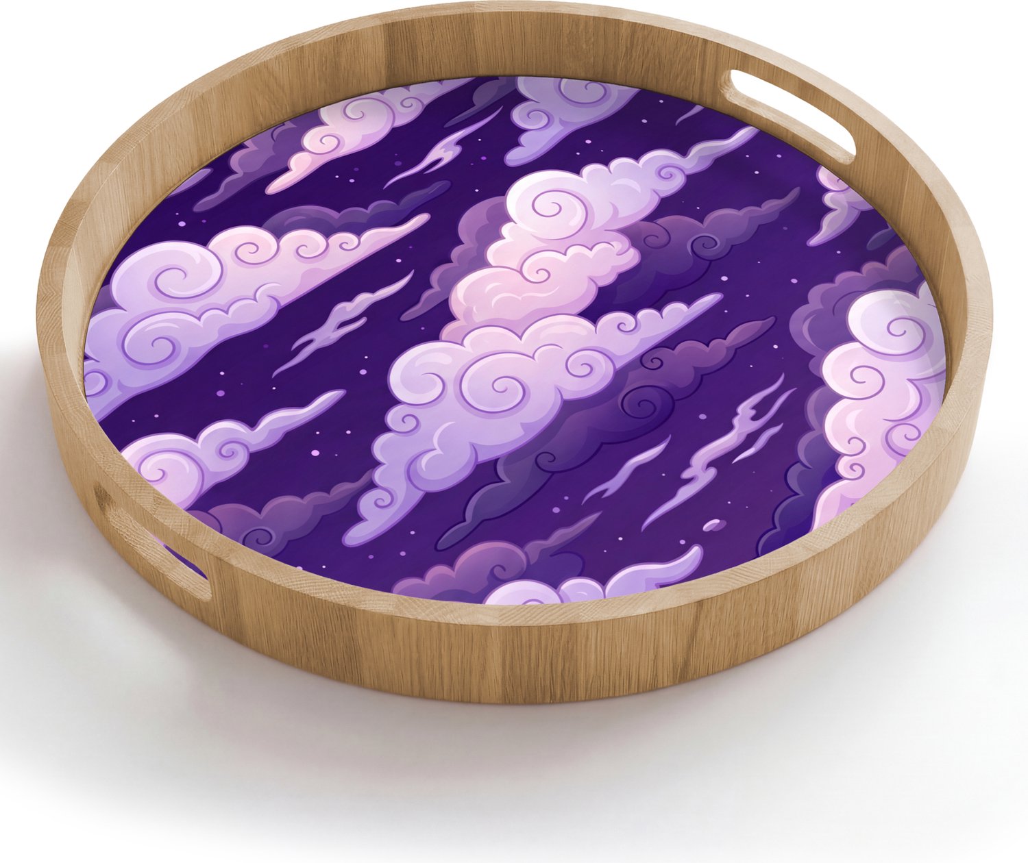 Dienblad rond 50x50 cm - Schootdienblad hout - Wolken - Nacht - Natuur - Abstract - Paars - Borrelplank rechthoek - Plateau houten dienbladen