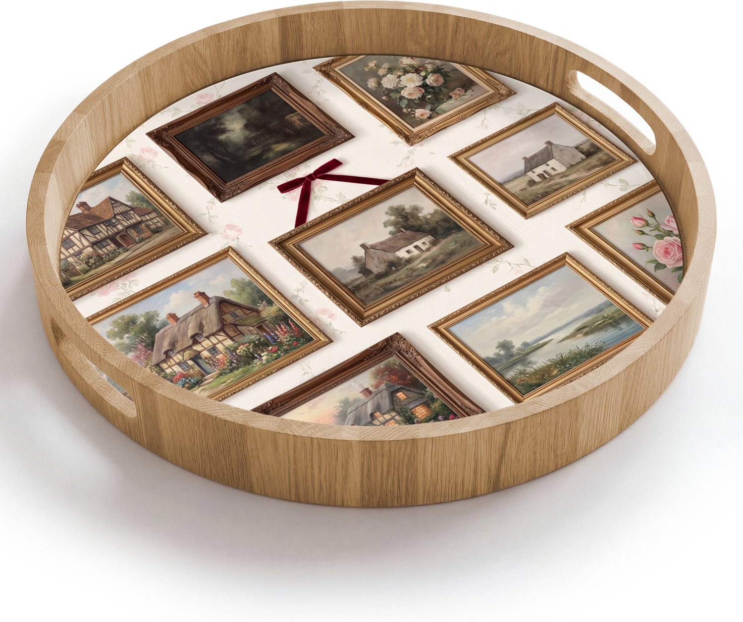 Dienblad rond 40x40 cm - Schootdienblad hout - Dier - Kat - Portret - Klassiek - Borrelplank rechthoek - Plateau houten dienbladen