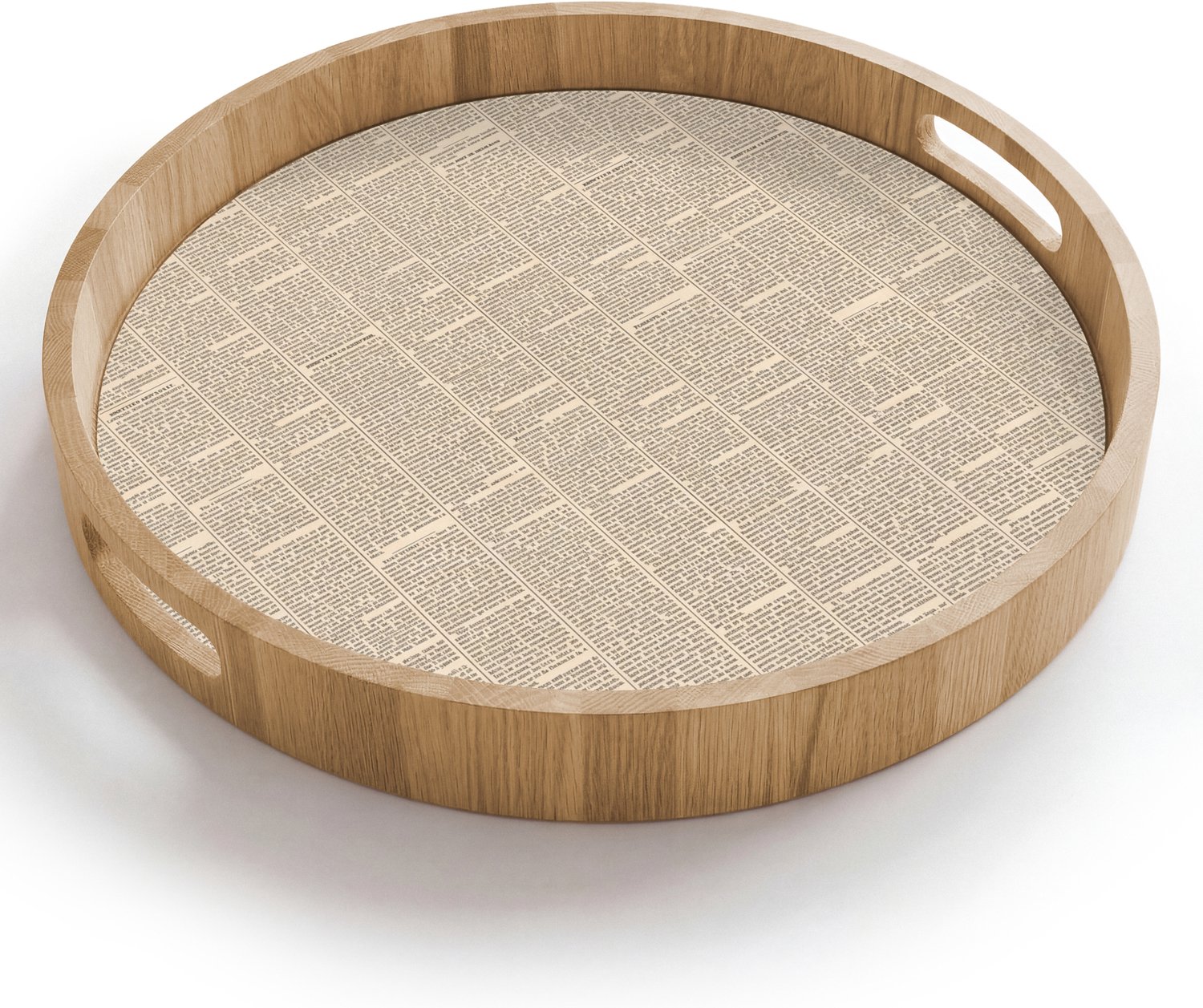Dienblad rond 40x40 cm - Schootdienblad hout - Krant - Nieuws - Historisch - Vintage - Beige - Borrelplank rechthoek - Plateau houten dienbladen
