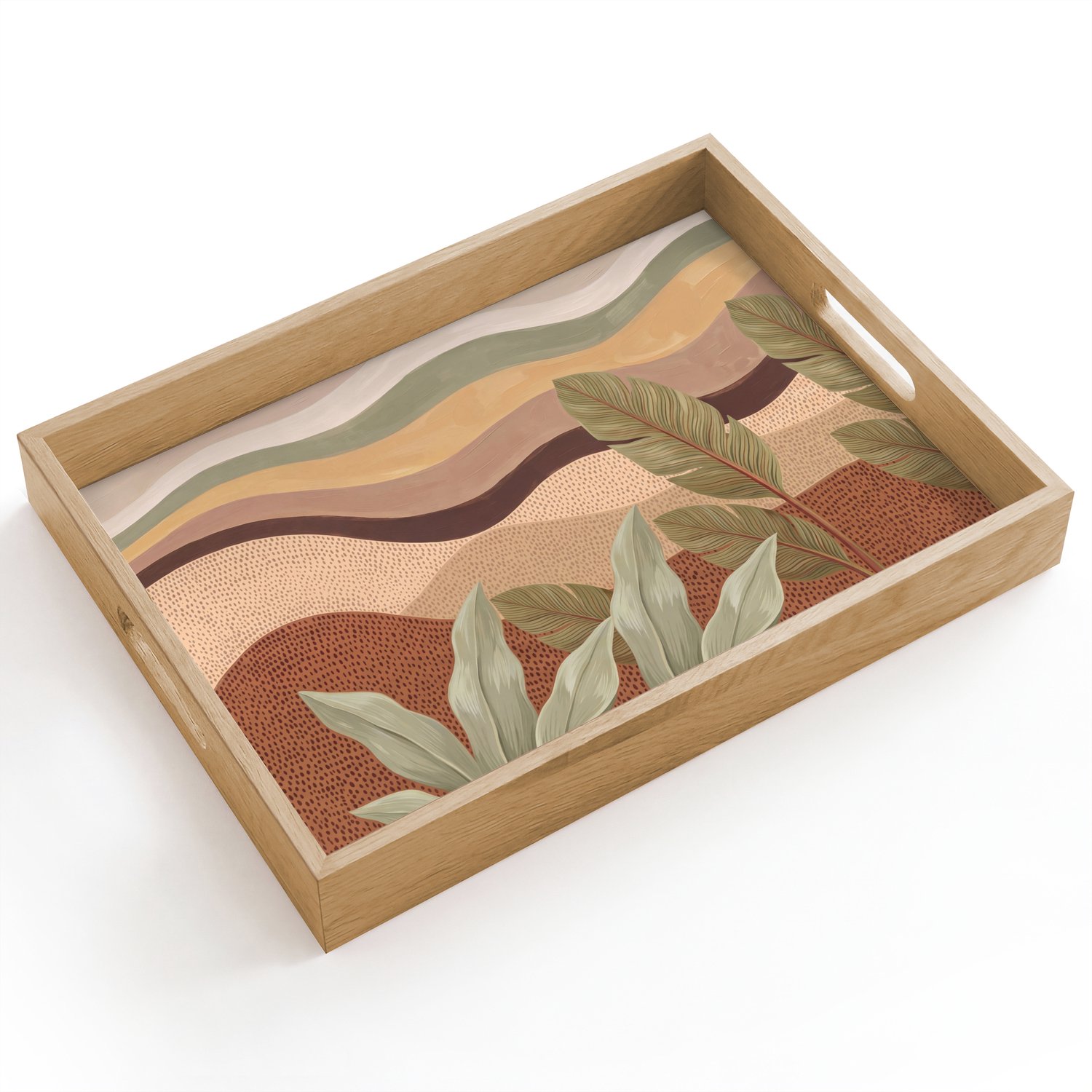 Dienblad hout 40x30 cm - Schootdienblad - Natuur - Bladeren - Landschap - Abstract - Aardetinten - Borrelplank rechthoek - Plateau dienbladen