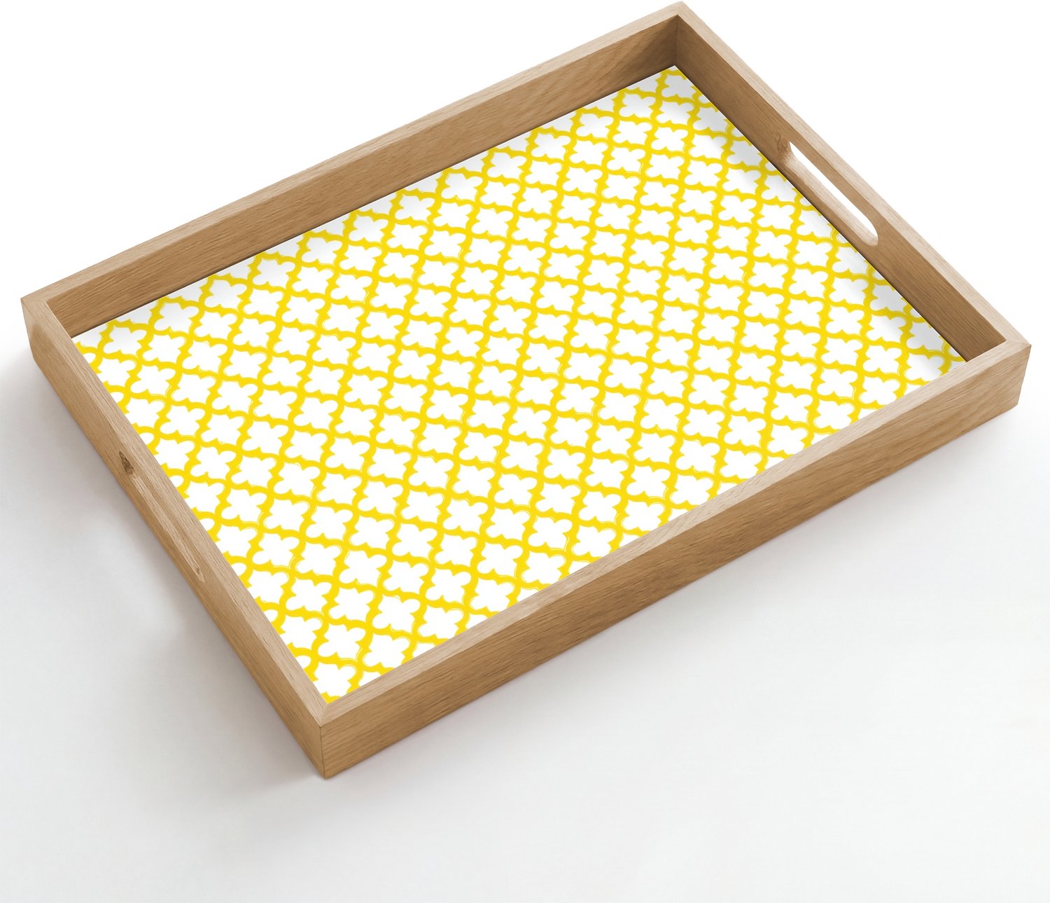 Dienblad hout 50x35 cm - Schootdienblad - Patroon - Geometrisch - Klassiek - Geel - Borrelplank rechthoek - Plateau dienbladen