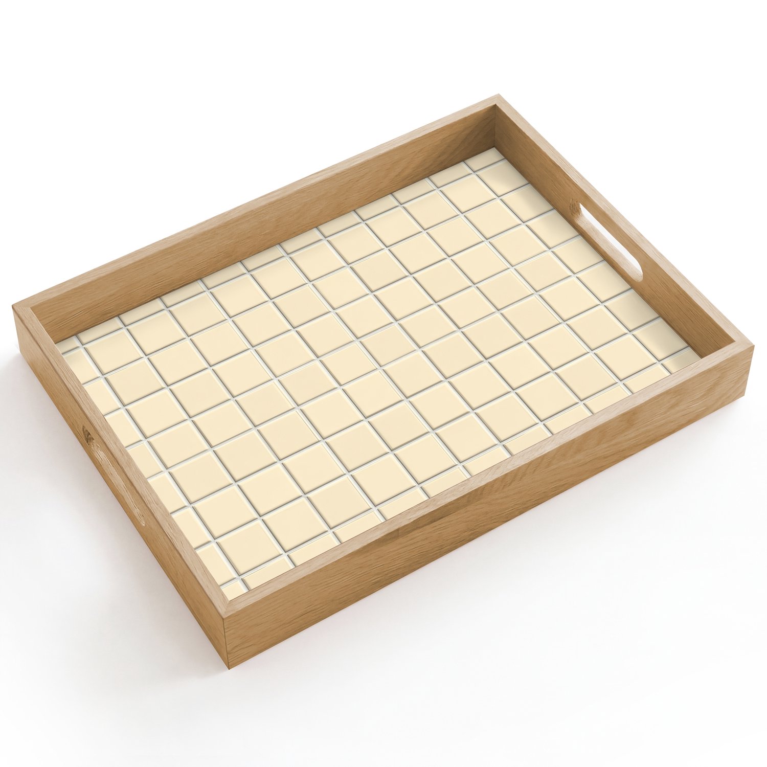 Dienblad hout 40x30 cm - Schootdienblad - Patroon - Tegels - Gebroken - Wit - Borrelplank rechthoek - Plateau dienbladen
