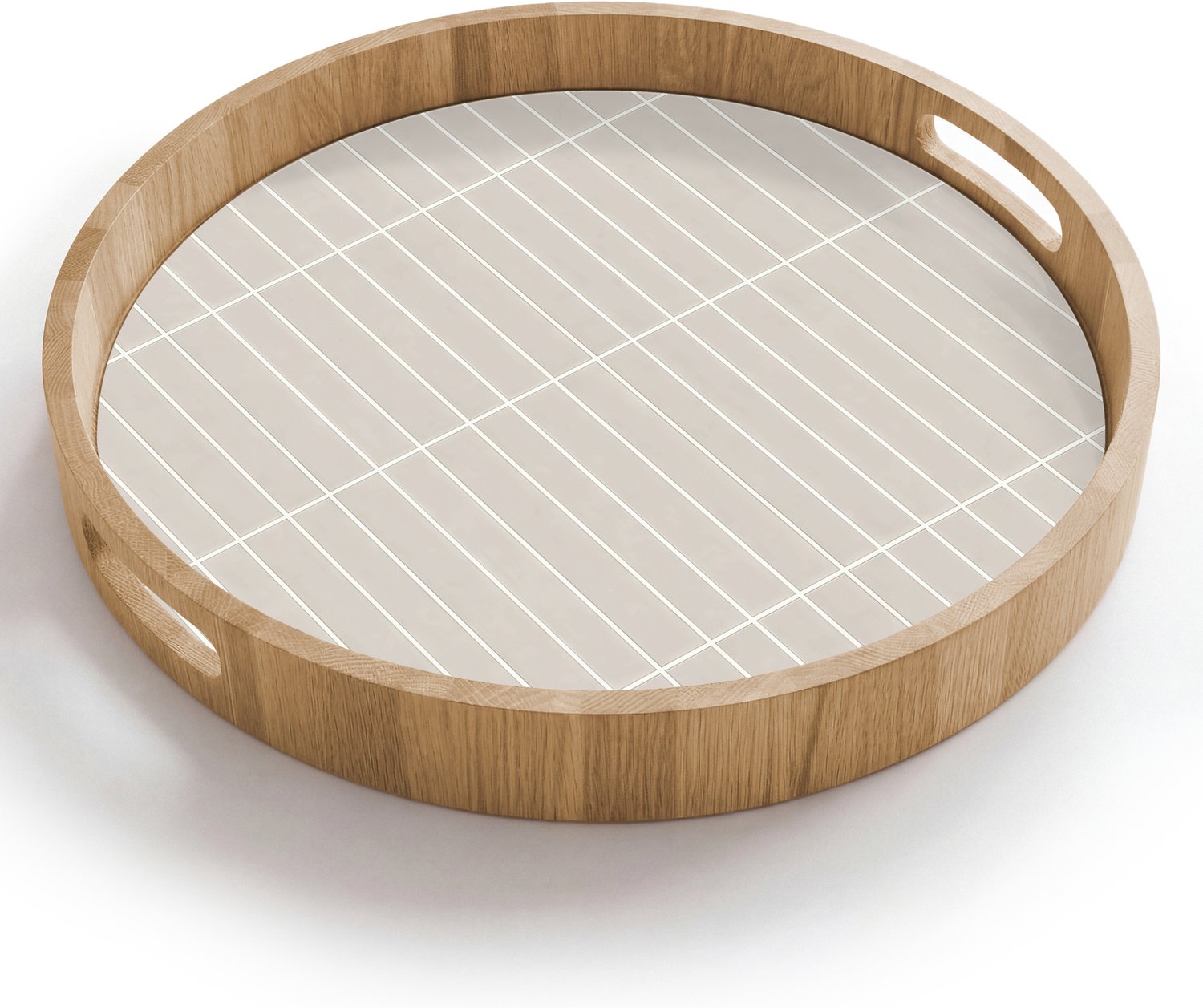 Dienblad rond 40x40 cm - Schootdienblad hout - Patroon - Tegels - Zand - Borrelplank rechthoek - Plateau houten dienbladen