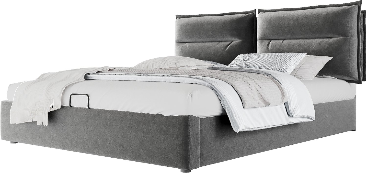 Opbergbed 140x200 cm - Hydraulisch Gestoffeerd Bed Met Verstelbaar Hoofdbord - Opklapbare Lattenbodem - Grijs Fluweel