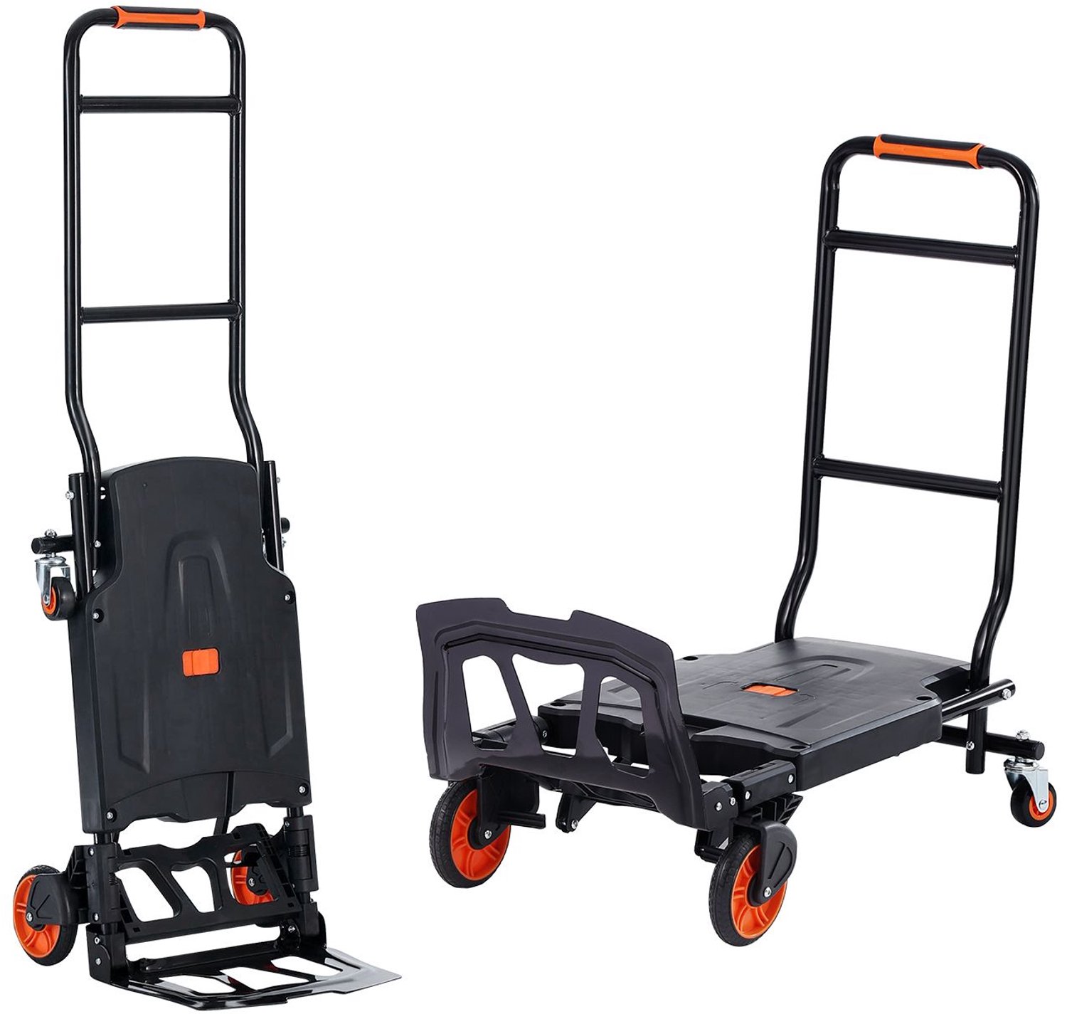 Aluminium steekwagen- 2-in-1- draagvermogen 136-1 kg- zware industriële- ombouwbare- opvouwbare steekwagen en transportkar- multifunctionele wagen die kan worden omgebouwd van steekwagen naar platformwagen met rubberen wielen.