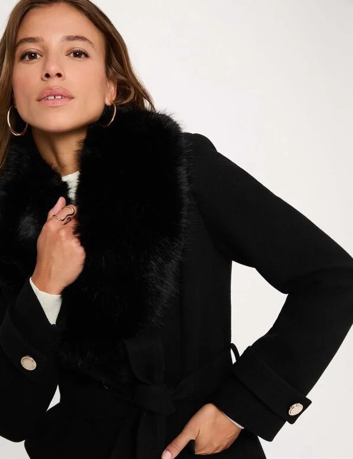 Morgan - Belted Long Coat 262-Gpeaks Black - Maat : 36