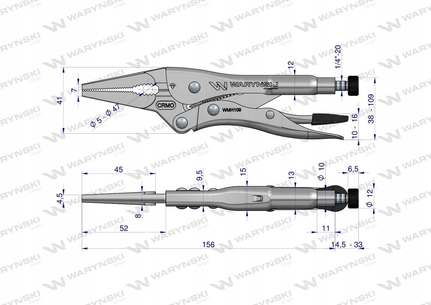 Waryński Mors Klem Tang 6" met Verlengde Kaken