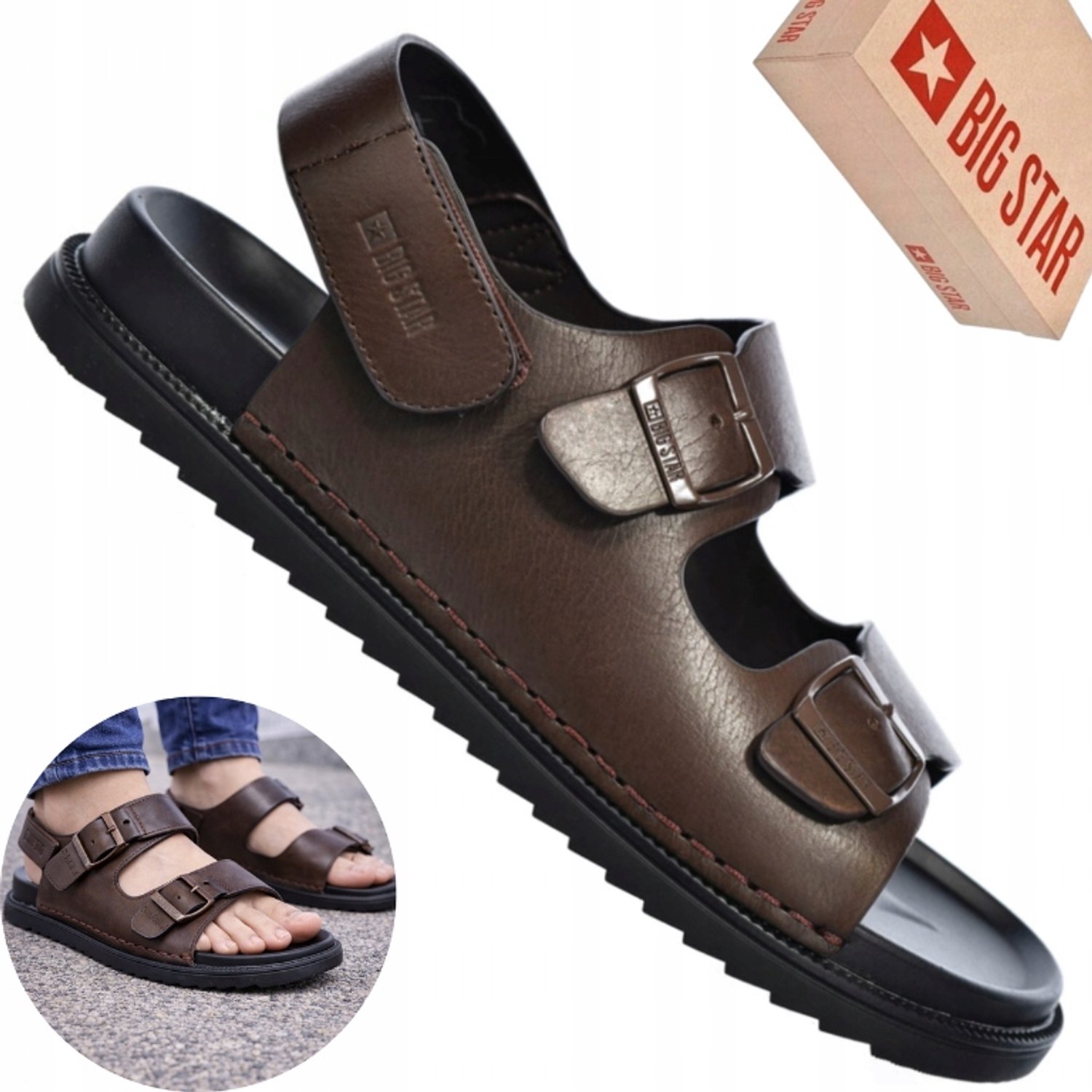 Big Star Heren Sandalen Leer Verstelbaar RR174085 Bruin