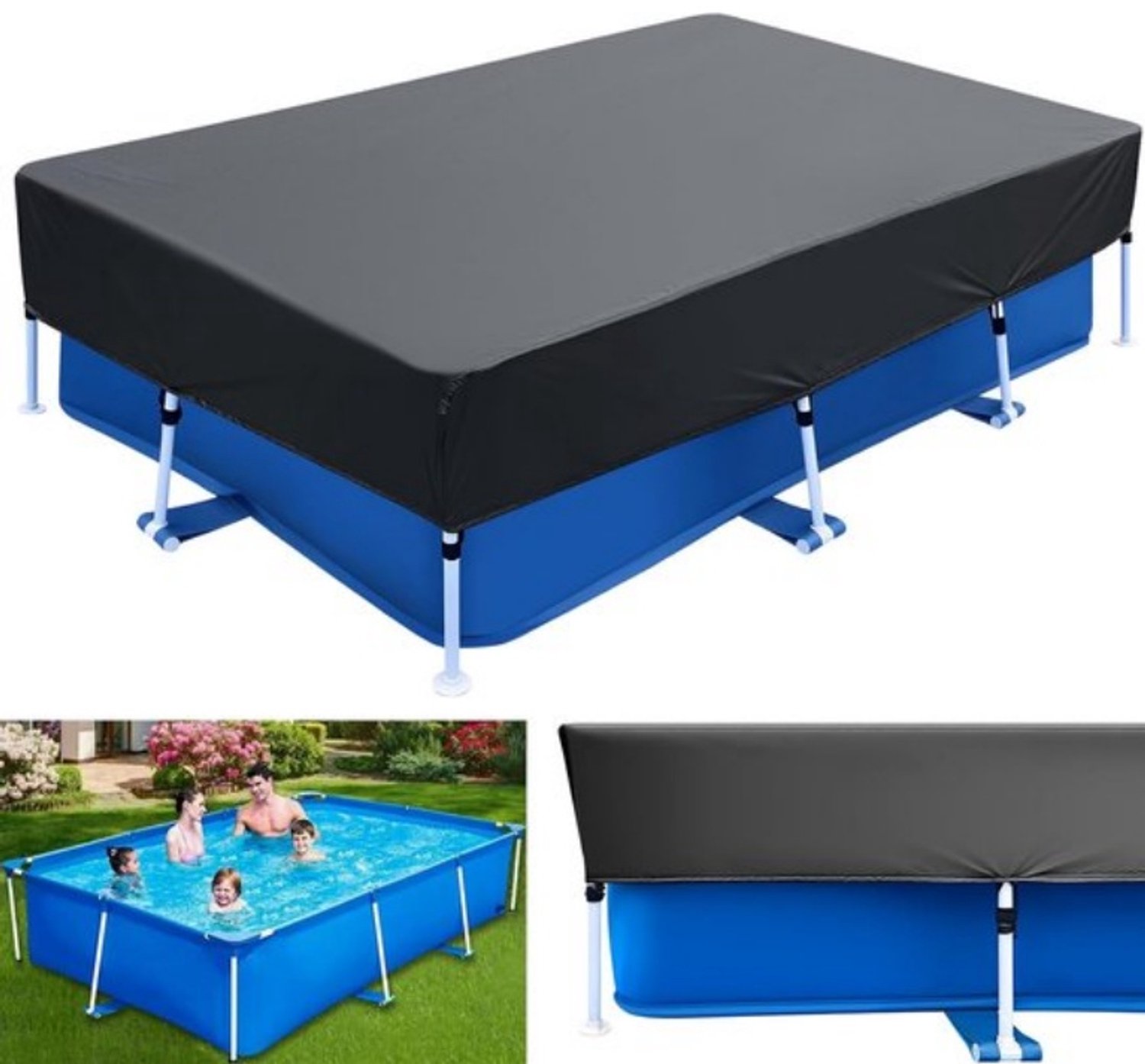Zwembadhoes - Zwembadaccessoires - 300×205×30cm - Rechthoekig - Beschermhoes voor zwembad - Geschikt voor zomer en winter - Zonnescherm voor rechthoekige zwembaden