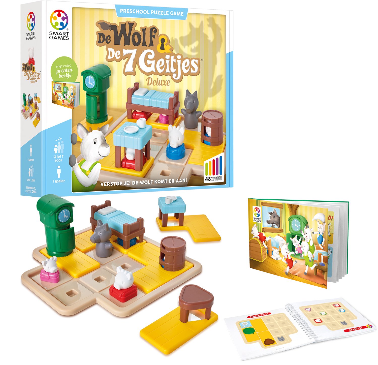 SmartGames De Wolf en de 7 Geitjes - Logisch Denkspel voor Kleuters & Jonge Kinderen - 48 Opdrachten met Prentenboek - Educatief Solospel - Vanaf 3 Jaar