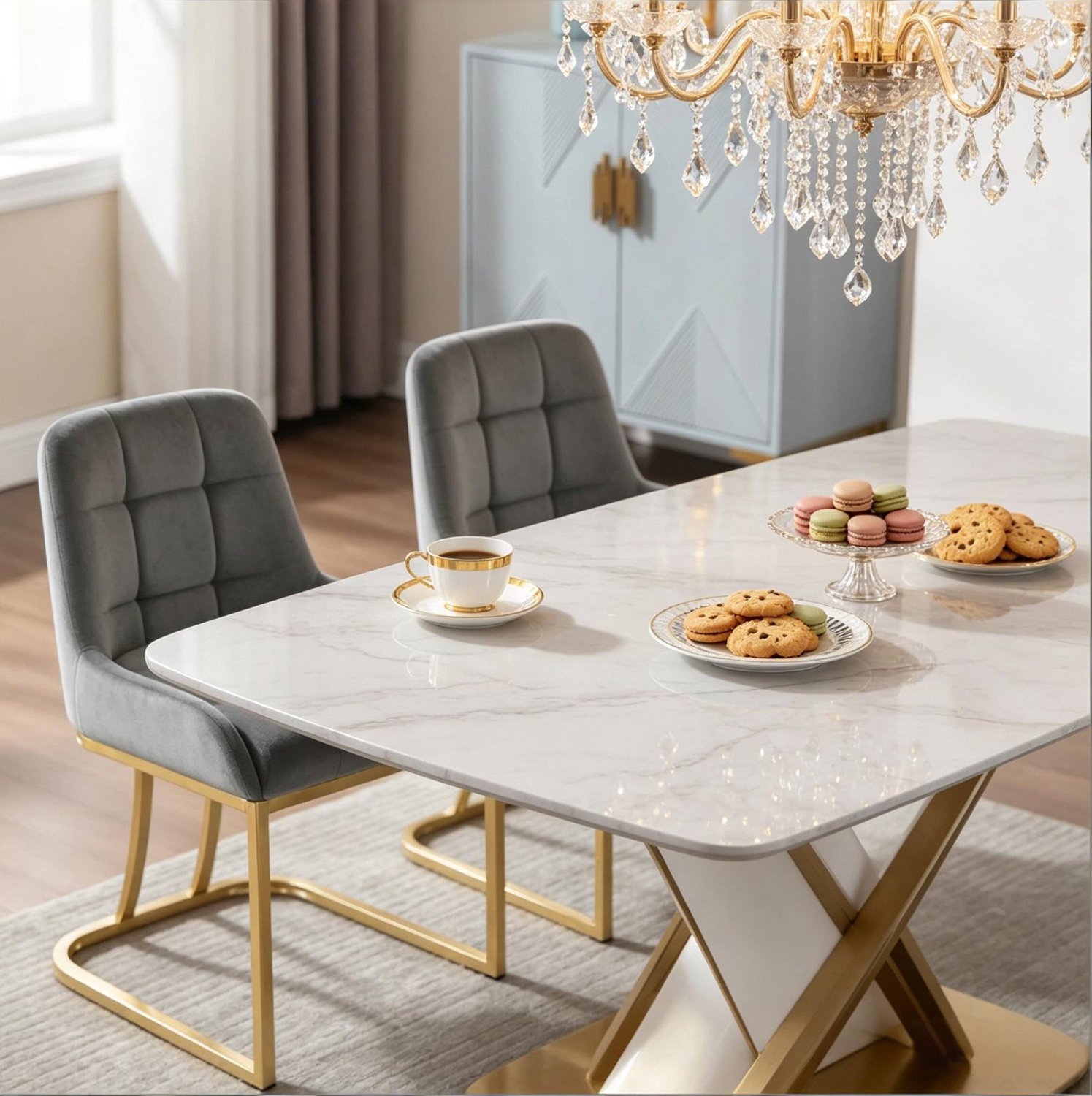 WUVRIE Eetkamerstoelen set van 2 - Velvet bekleding en metalen frame - Donkergrijs