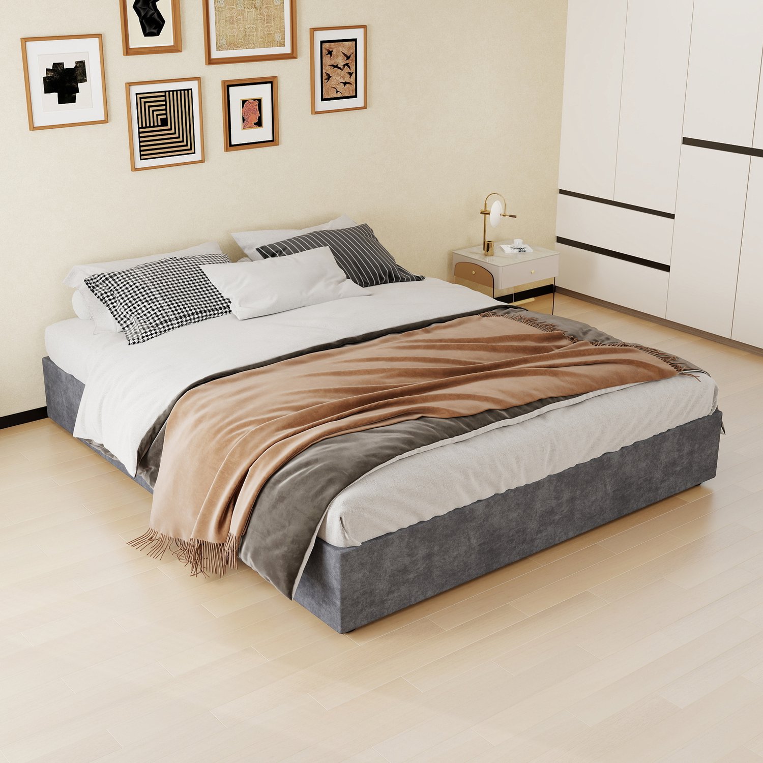 CHICFURN Bedframe 160x200 cm - opbergruimte met gaslift - grijs