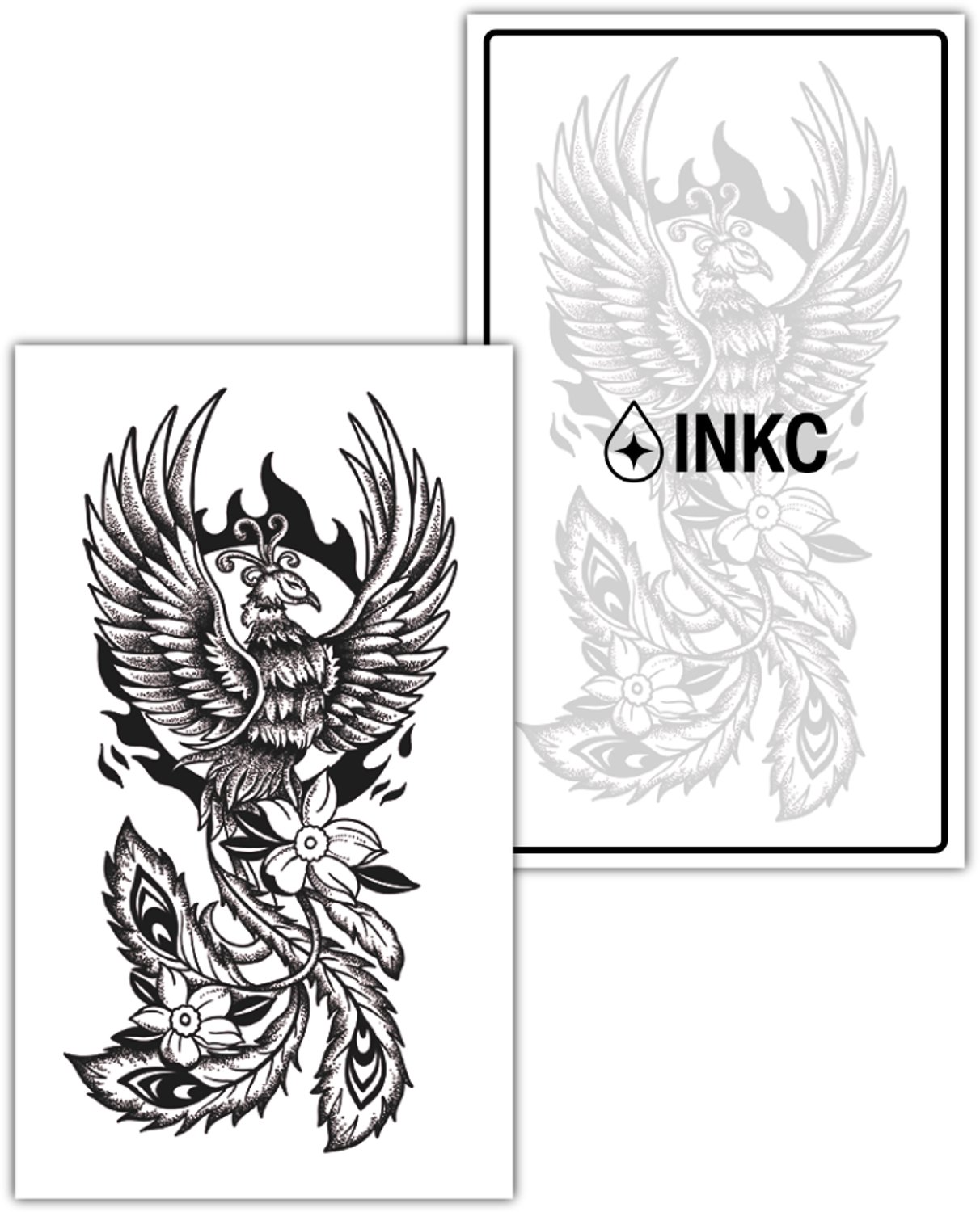 INKC - Tijdelijke Tattoo - Vuurvogel met Bloemen - Nep Tattoo - Plak Tattoos - Blijft tot 2 weken - 7 x 12cm