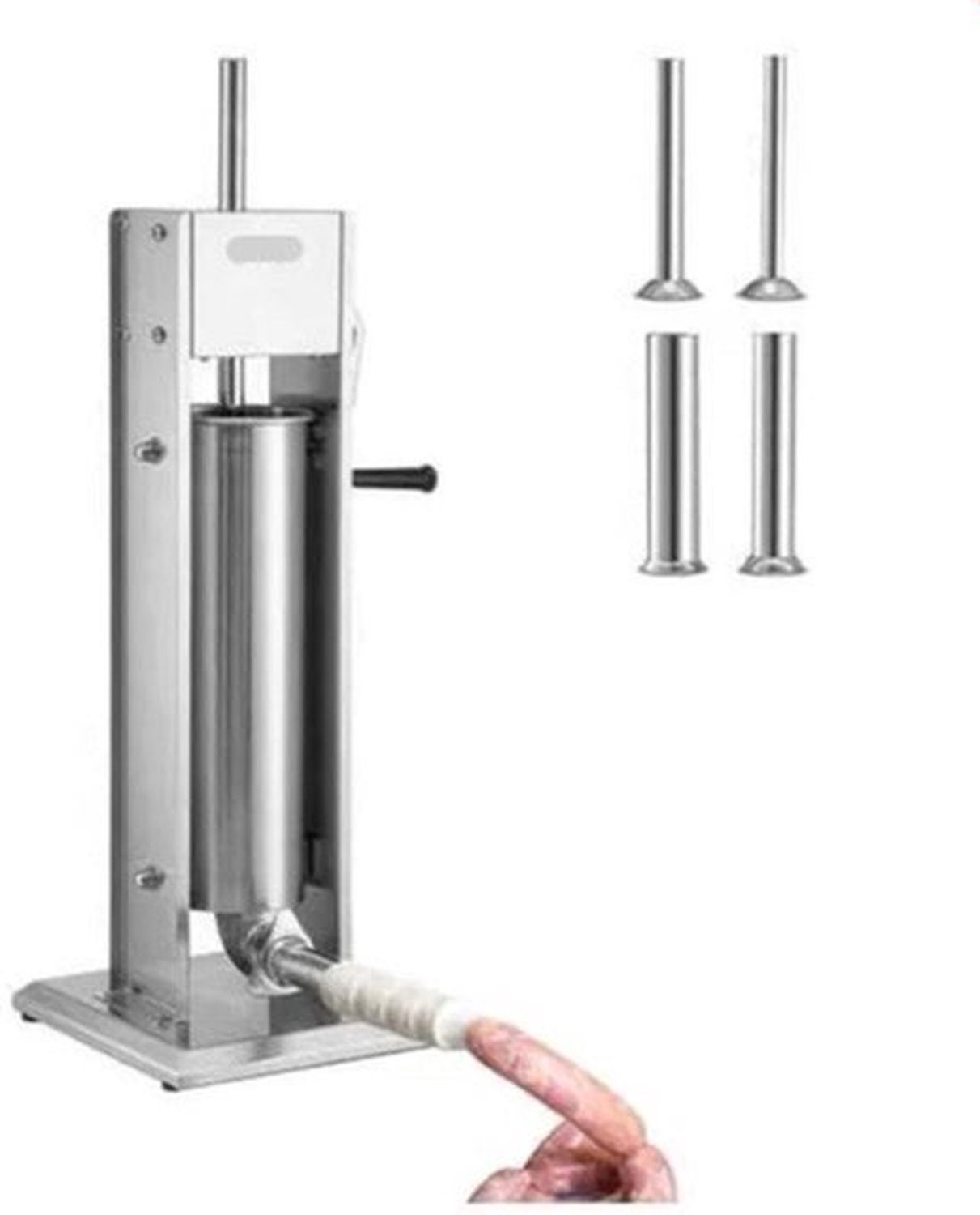 Worstenvuller – Worstenmaker - Worstmachine - Professionele 5L RVS Worstenvuller - Handmatige Verticale Worstmaker - Inclusief 5 Vulbuizen