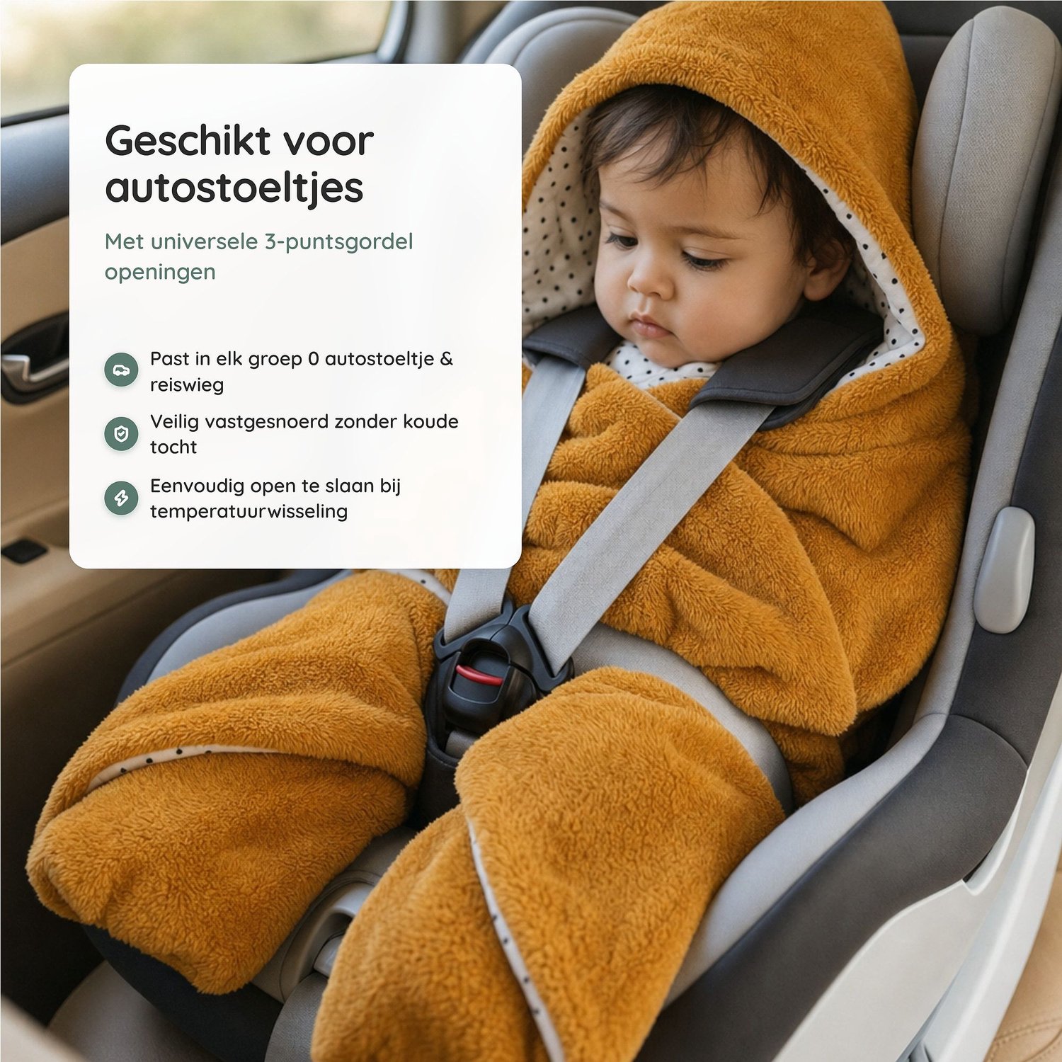 Snoozebaby Wikkeldeken voor autostoel - Warme voetenzak voor MaxiCosi - Bumblebee Orange – foto 3