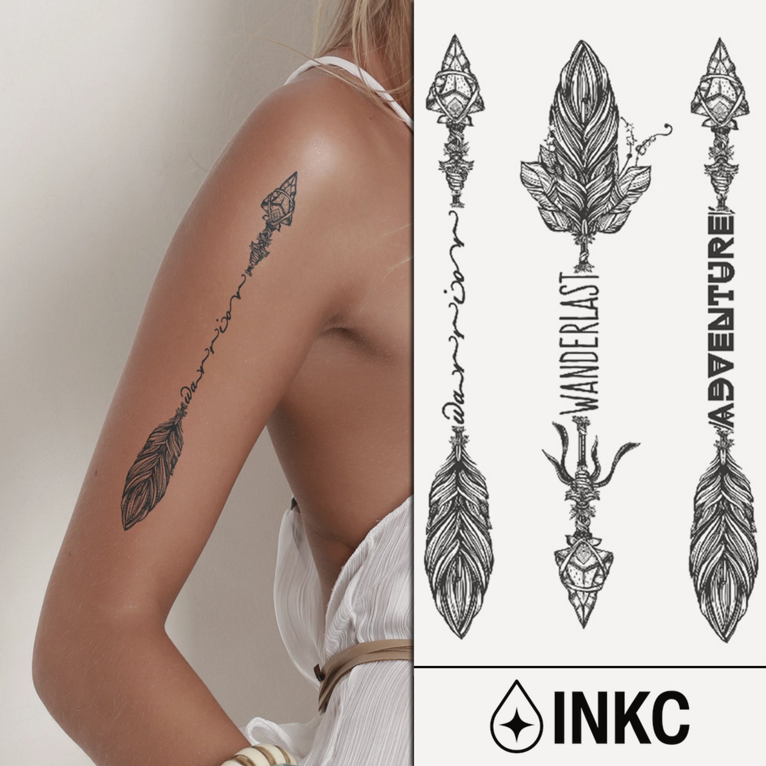 INKC - Tijdelijke Tattoo - Speren - Nep Tattoo - Plak Tattoos - Blijft tot 2 weken - 11 x 18cm