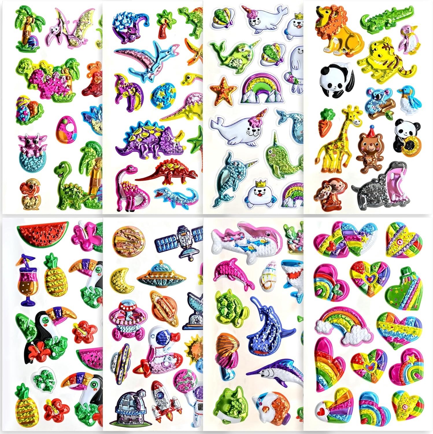 3D Stickers voor Kinderen - 104 Stuks met Dieren, Dinosaurussen en Zeedieren voor Scrapbooking en Cadeaus