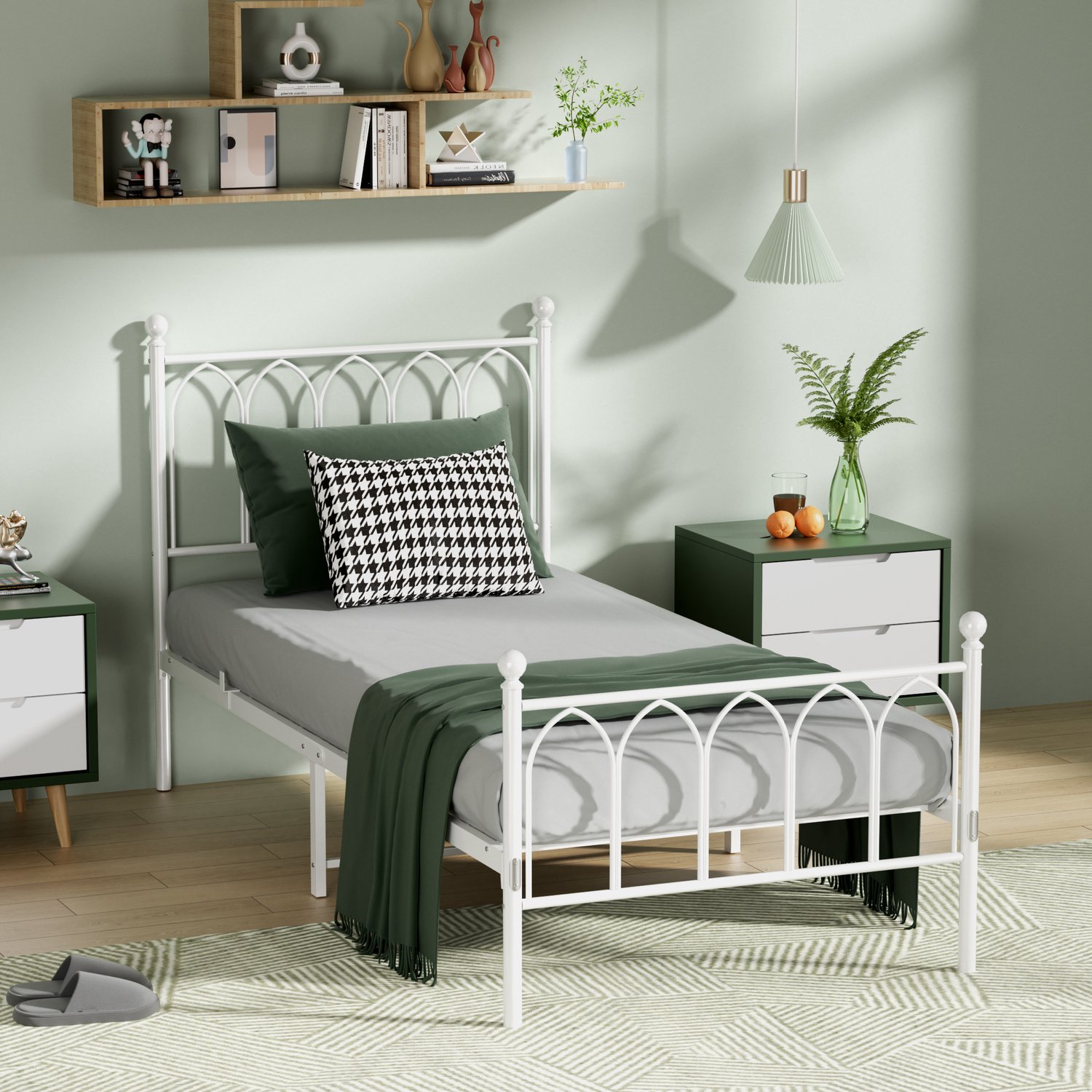 CHICFURN Tienerbed 90x200 cm - Voor tienerkamer of logeerkamer - Geluidsdempende strip - Metalen bedframe met lattenbodem - Staal - Wit