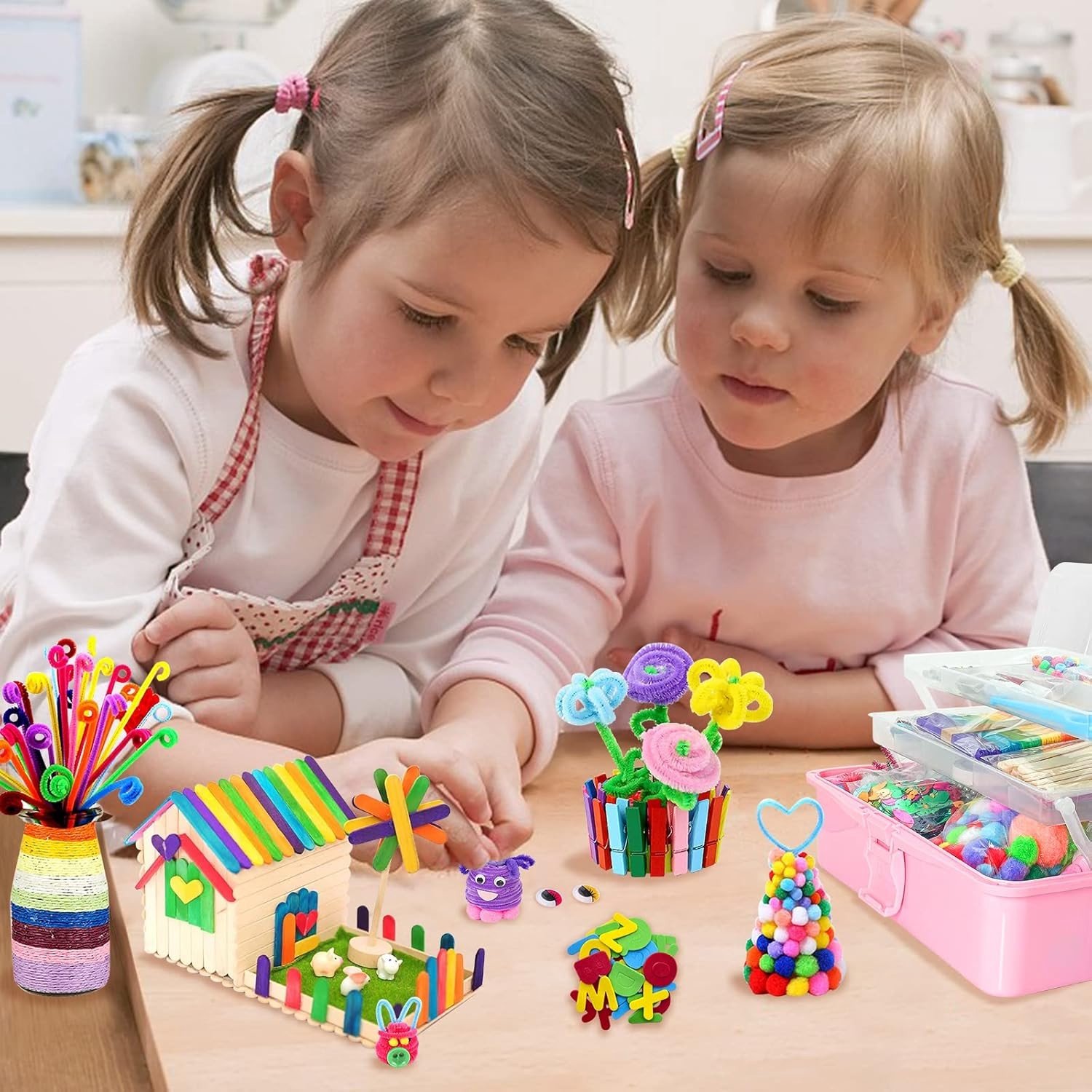 Knutselset voor Kinderen - Roze - 3000 Stuks - Doe-Het-Zelf Knutselspullen in Opbergdoos - Voor Creatieve Kinderen