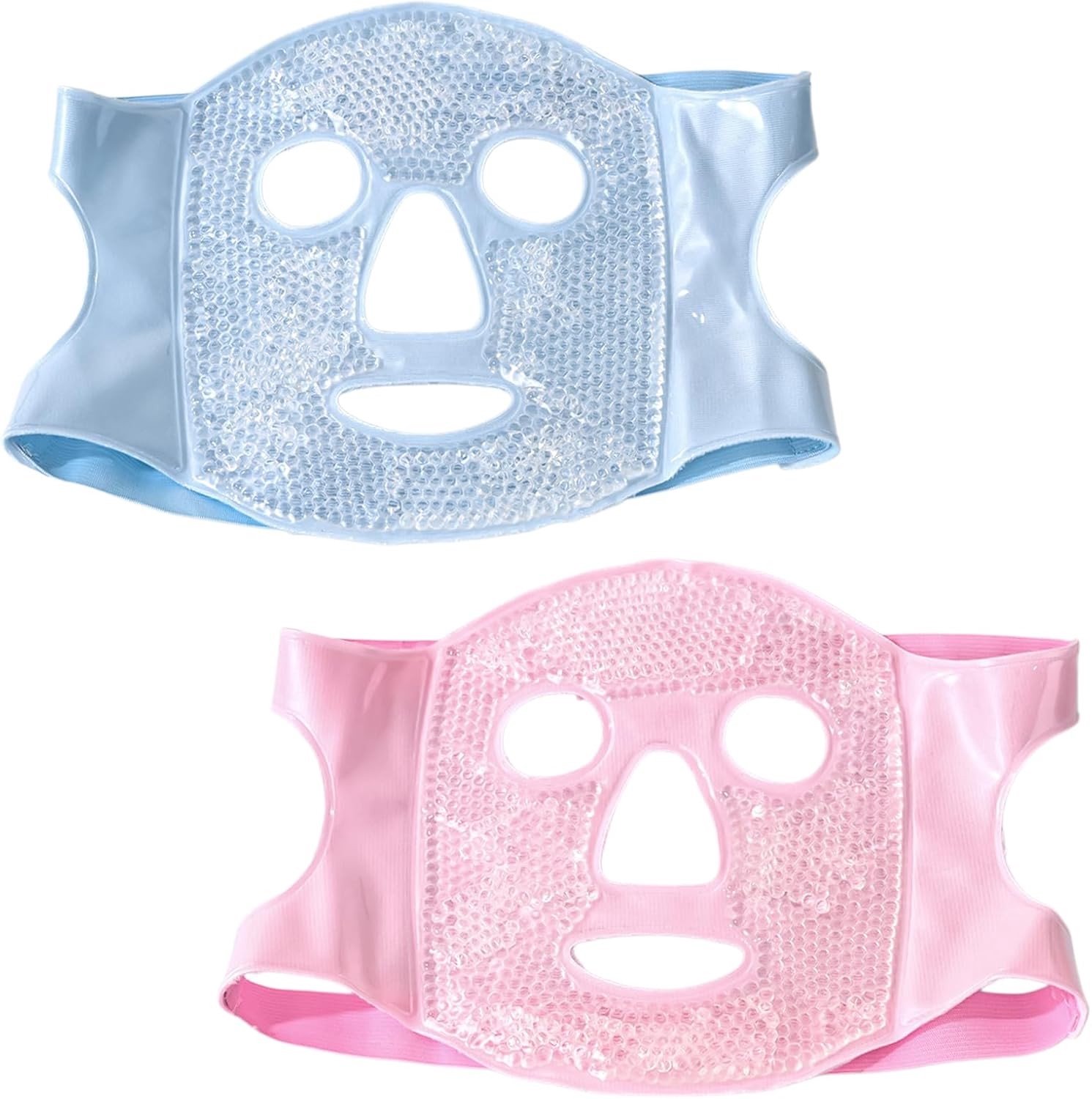 Koelmasker voor Gezicht - Blauw + Roze - Universeel Verstelbaar - Herbruikbaar met Warmte- en Koudetherapie - Voor Mannen, Vrouwen en Kinderen