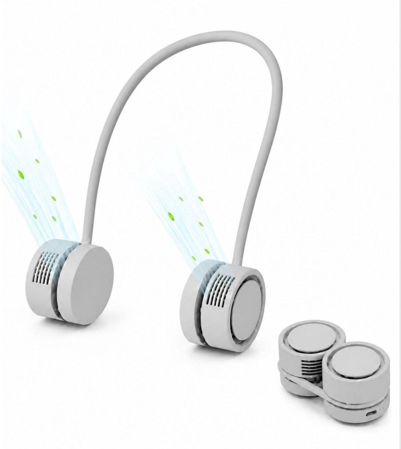 SSTRWGOOD Draagbare USB-C-nekventilator – Draadloos ontwerp – 3 instelbare snelheden – Aromatherapiefunctie – Flexibele luchtstroomhoek – Stille miniventilator – Geschikt voor kantoor, reizen, buitenactiviteiten en dagelijks gebruik – Grijs