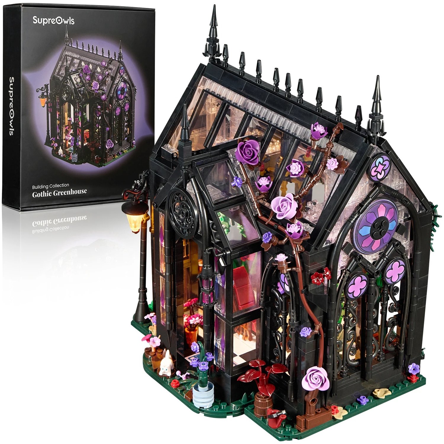 Lilac & Lily Gotische Kathedraal Bouwpakket voor Volwassenen – 1378 onderdelen - LED-verlichting – DIY Gotische Glas in Lood Kas