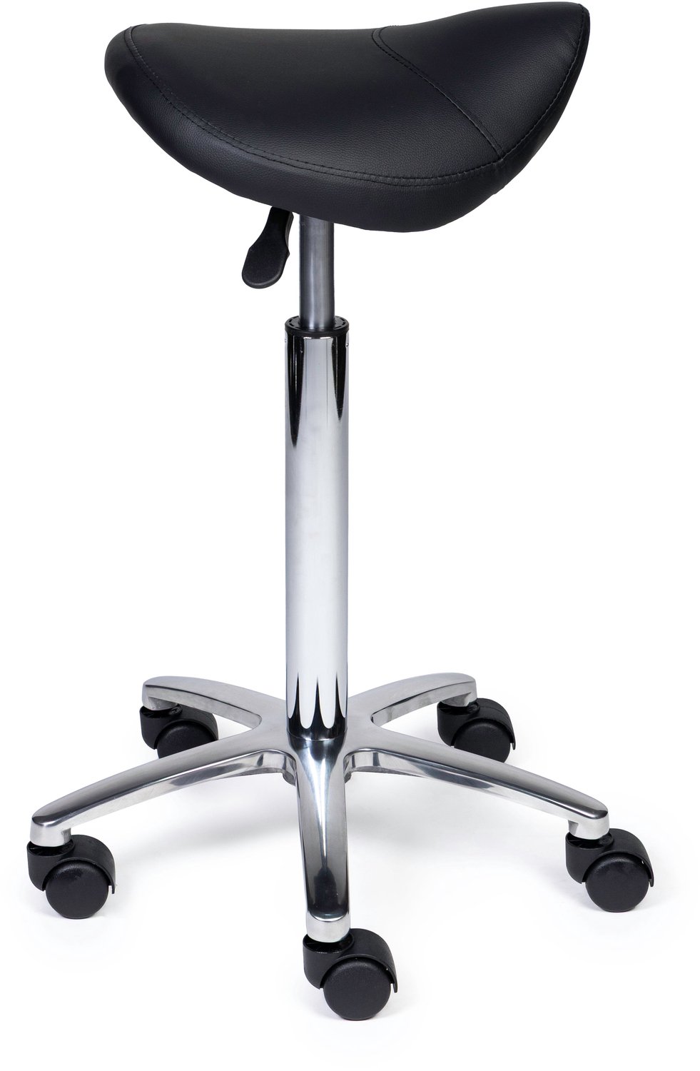 Ergonomische Zadelkruk Compact Zwart op Wielen Hoge uitvoering (70-84cm) / Zonder voetensteun / Voetdoppen