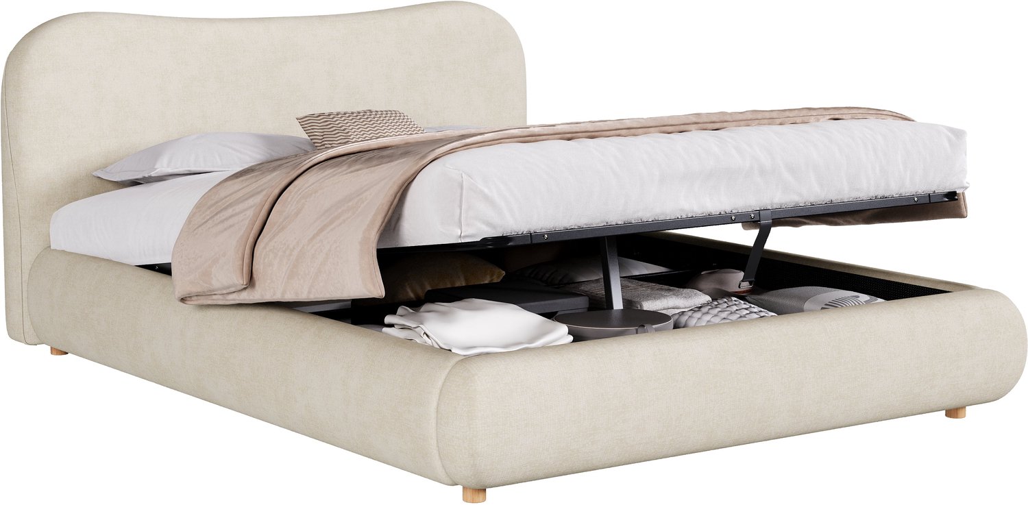 Merax Gestoffeerd Bed 160 x 200 cm - Beige Chenillestof - Bed Met Opbergruimte - Hydraulisch Hefmechanisme - Lattenbodem - Zacht Hoofdbord - Tot