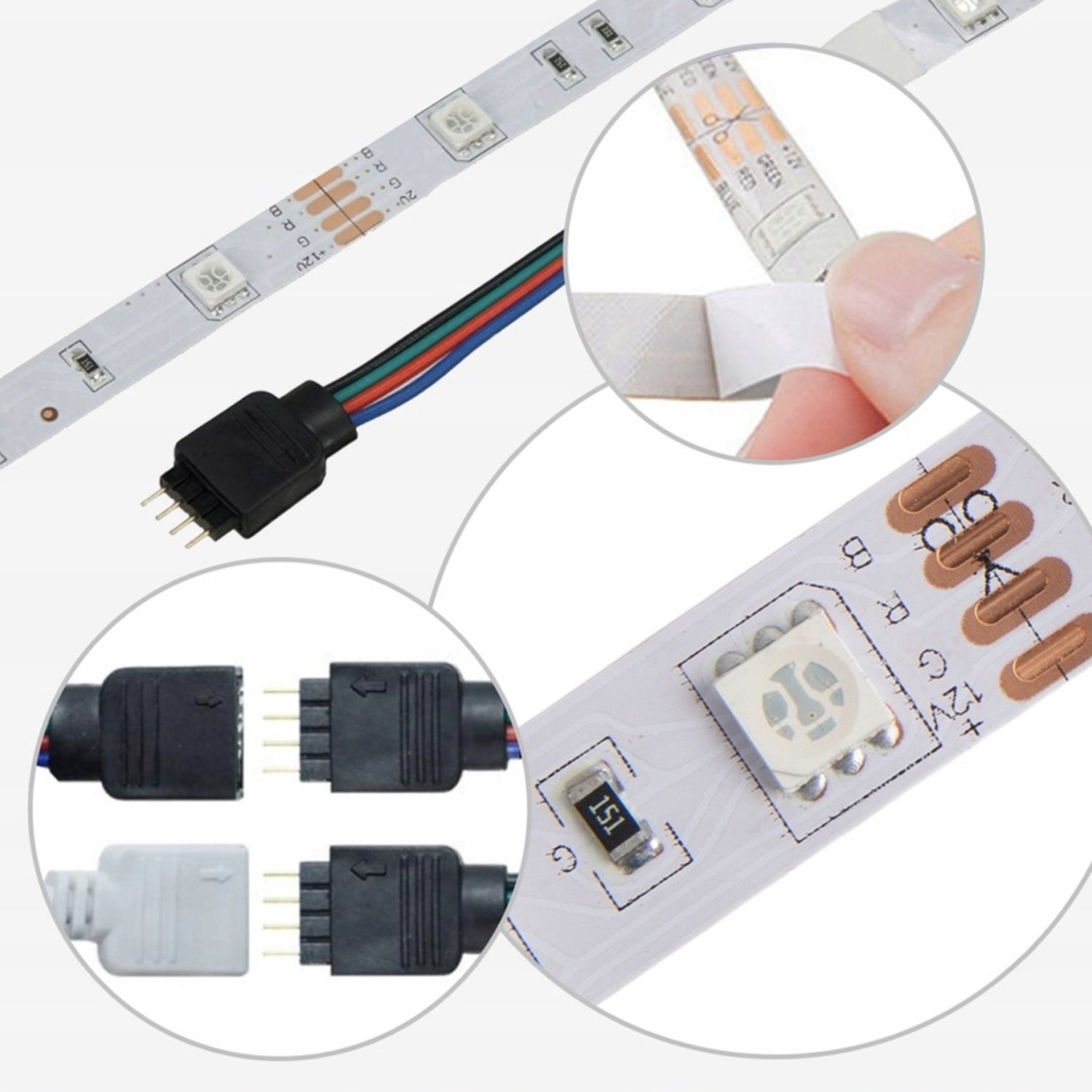 5050 RGB LED-strip 5 m – Bluetooth app-bediening, muzieksynchronisatie, IP65